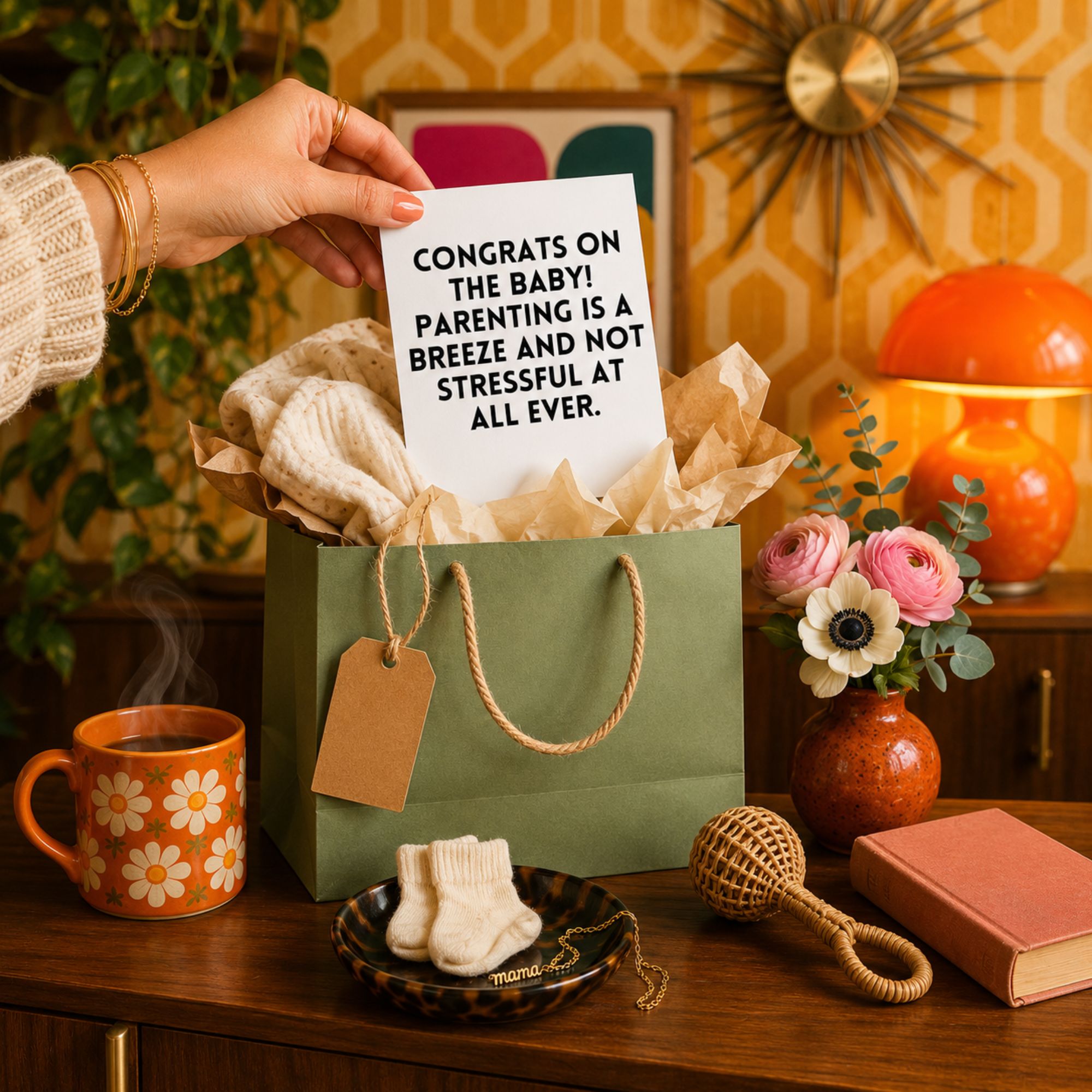 Funny New Baby Card — Congrats Parenting Is Not Stressful At All A2 Card