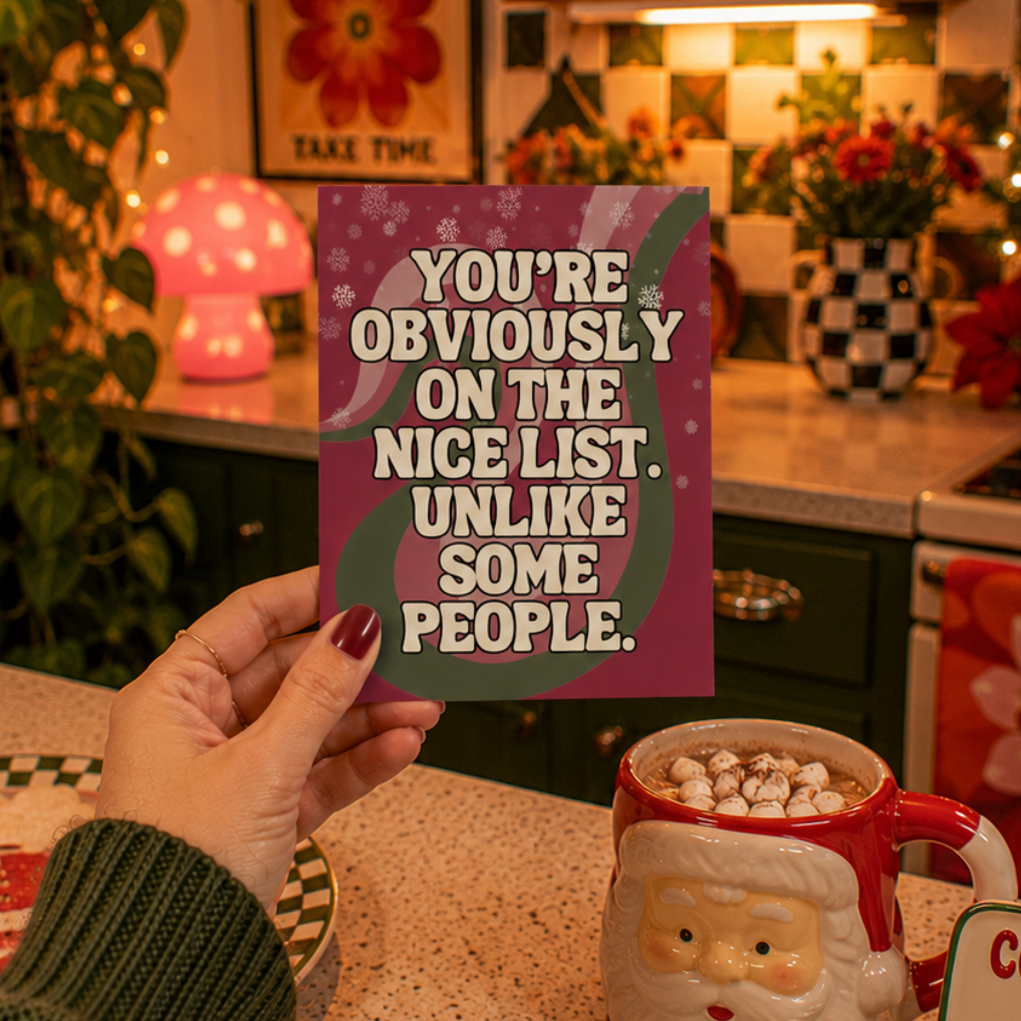 Funny Christmas Card: You're On the Nice List, Unlike Some People A2 Card