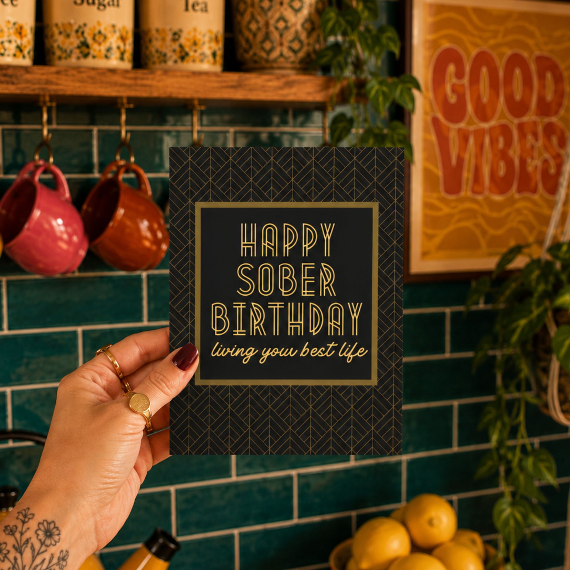 Funny Sobriety Birthday Card — Happy Sober Birthday Living Your Best Life A2 Card
