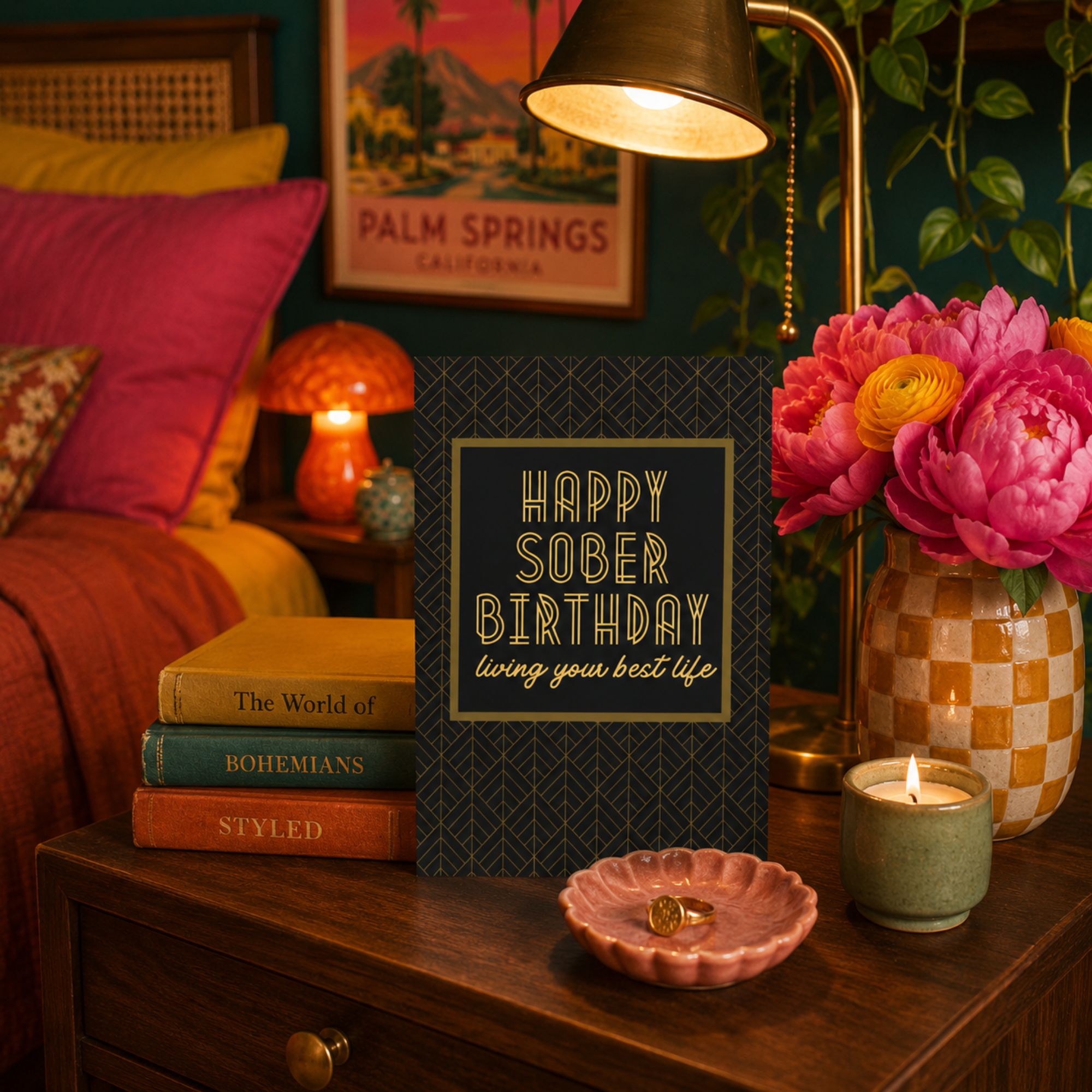 Funny Sobriety Birthday Card — Happy Sober Birthday Living Your Best Life A2 Card