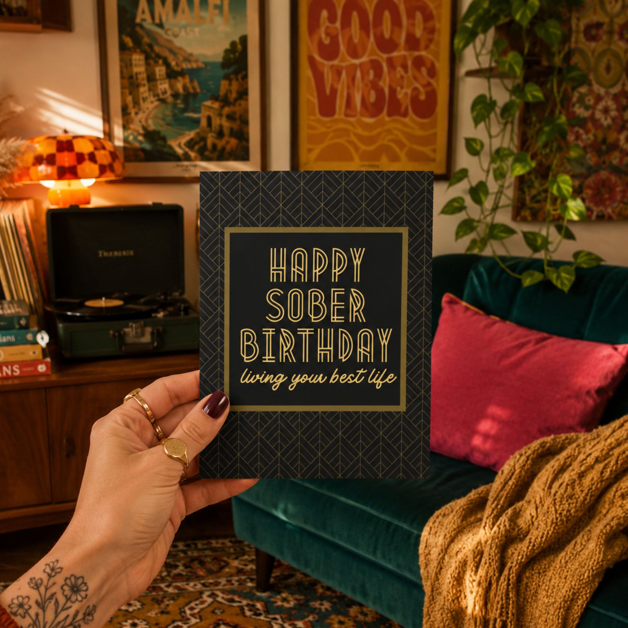 Funny Sobriety Birthday Card — Happy Sober Birthday Living Your Best Life A2 Card