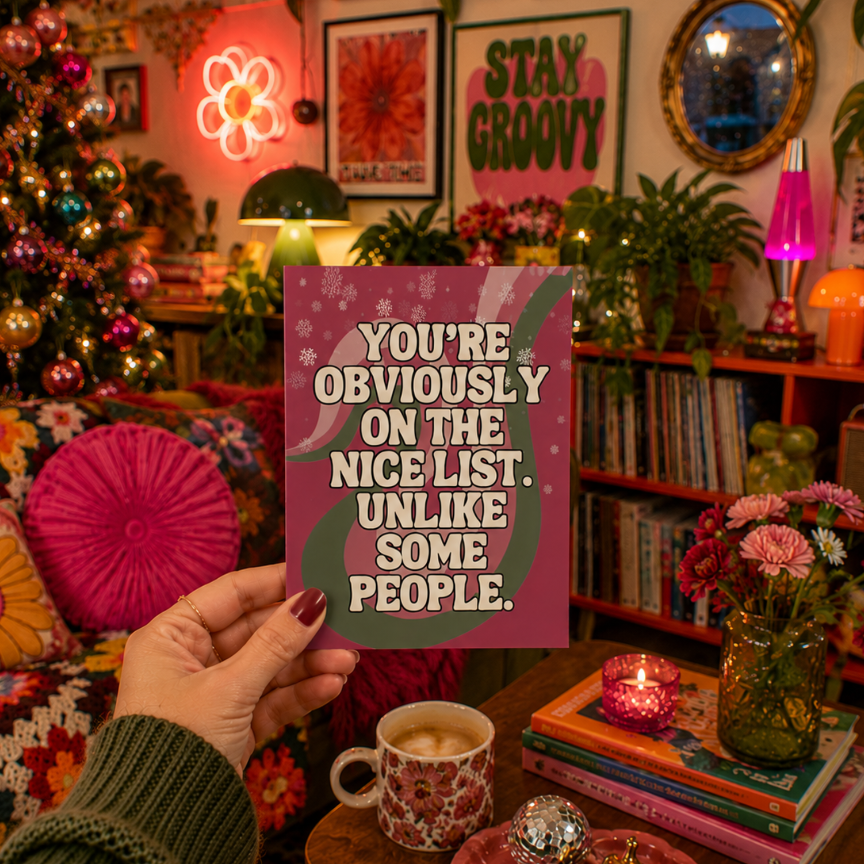 Funny Christmas Card: You're On the Nice List, Unlike Some People A2 Card