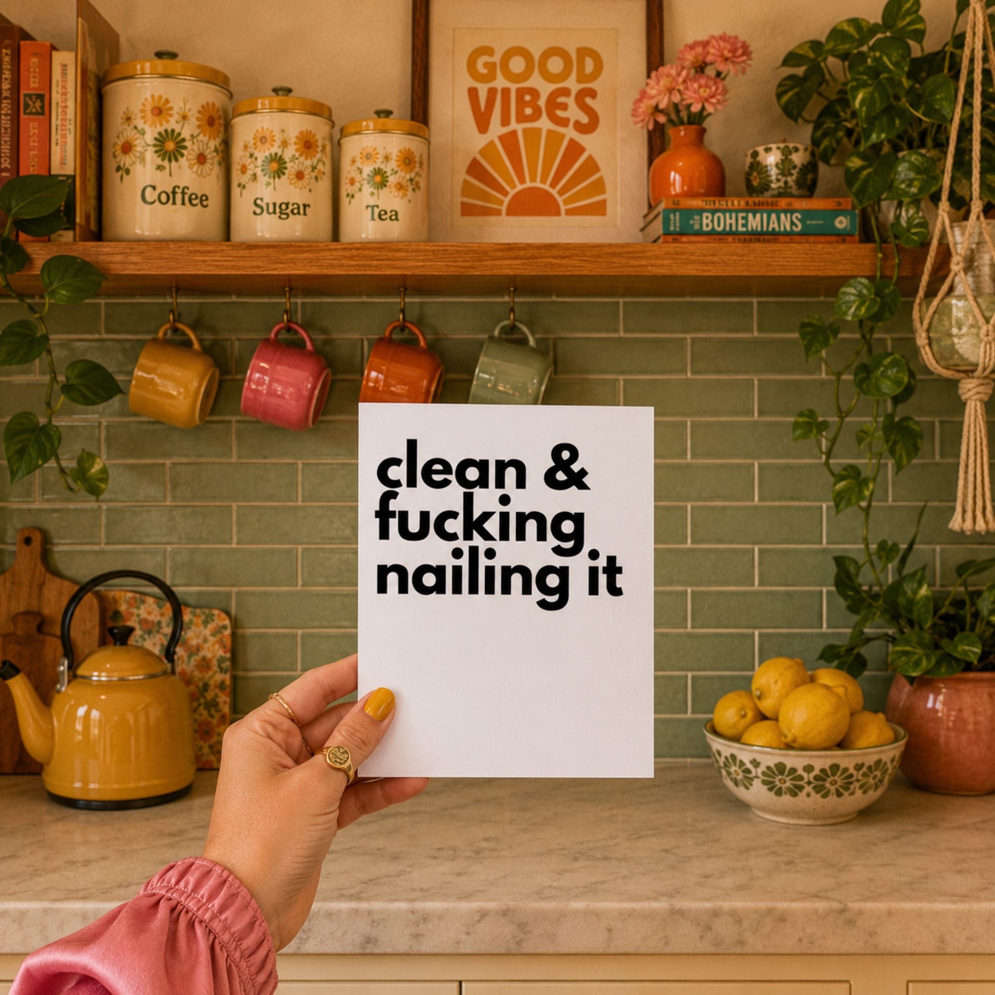 Funny Recovery Card — Clean and Fucking Nailing It A2 Card