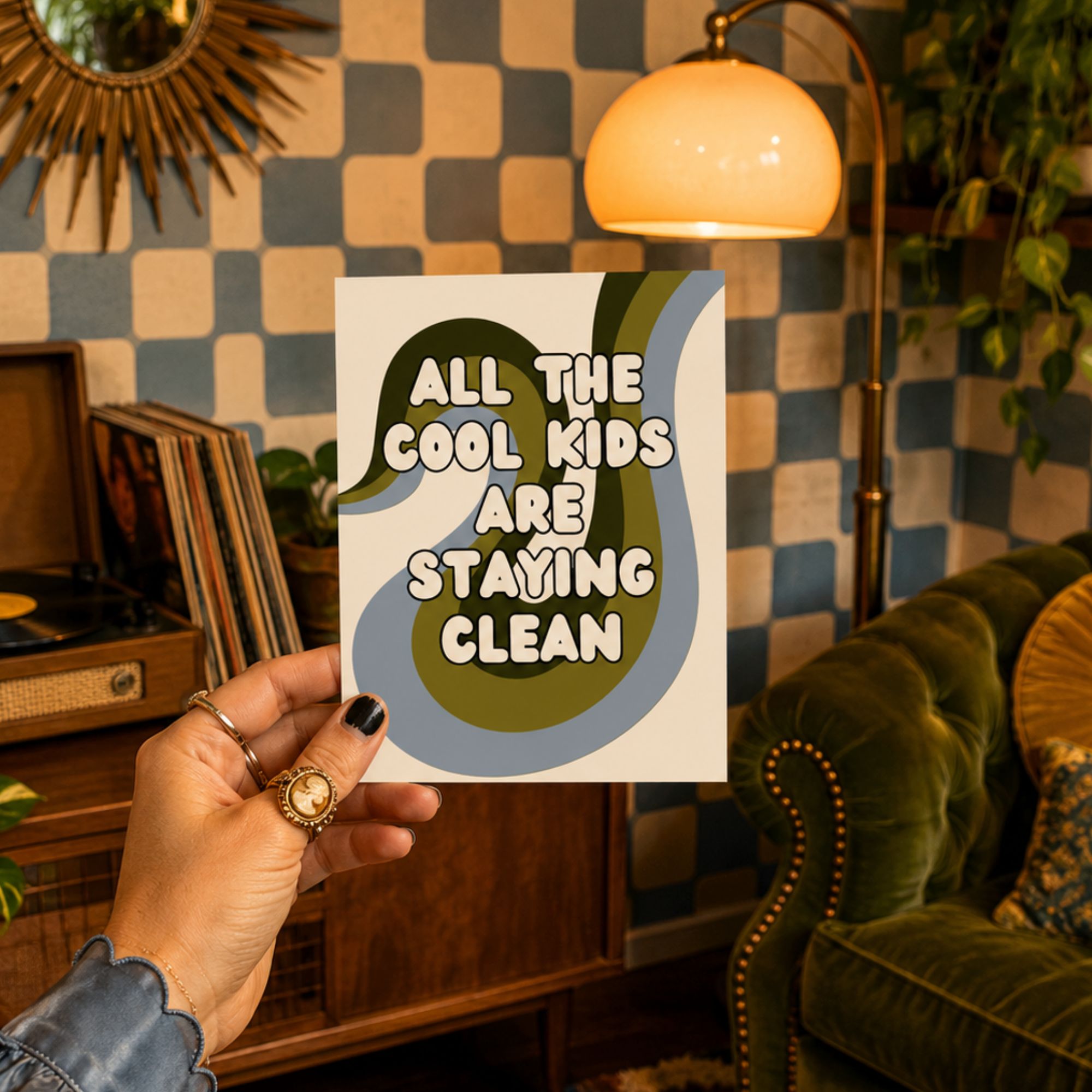 Funny Recovery Card — All The Cool Kids Are Staying Clean A2 Card