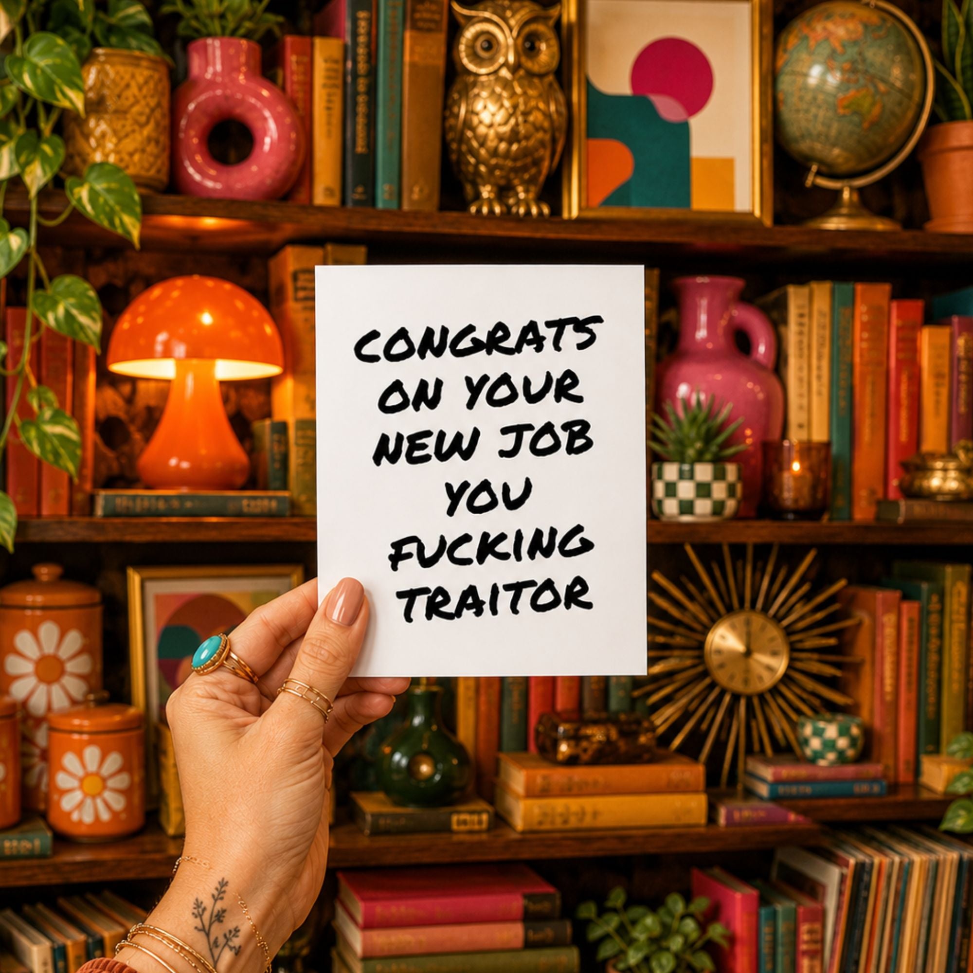 Funny New Job Card for Coworker — Congrats You Fucking Traitor A2 Card