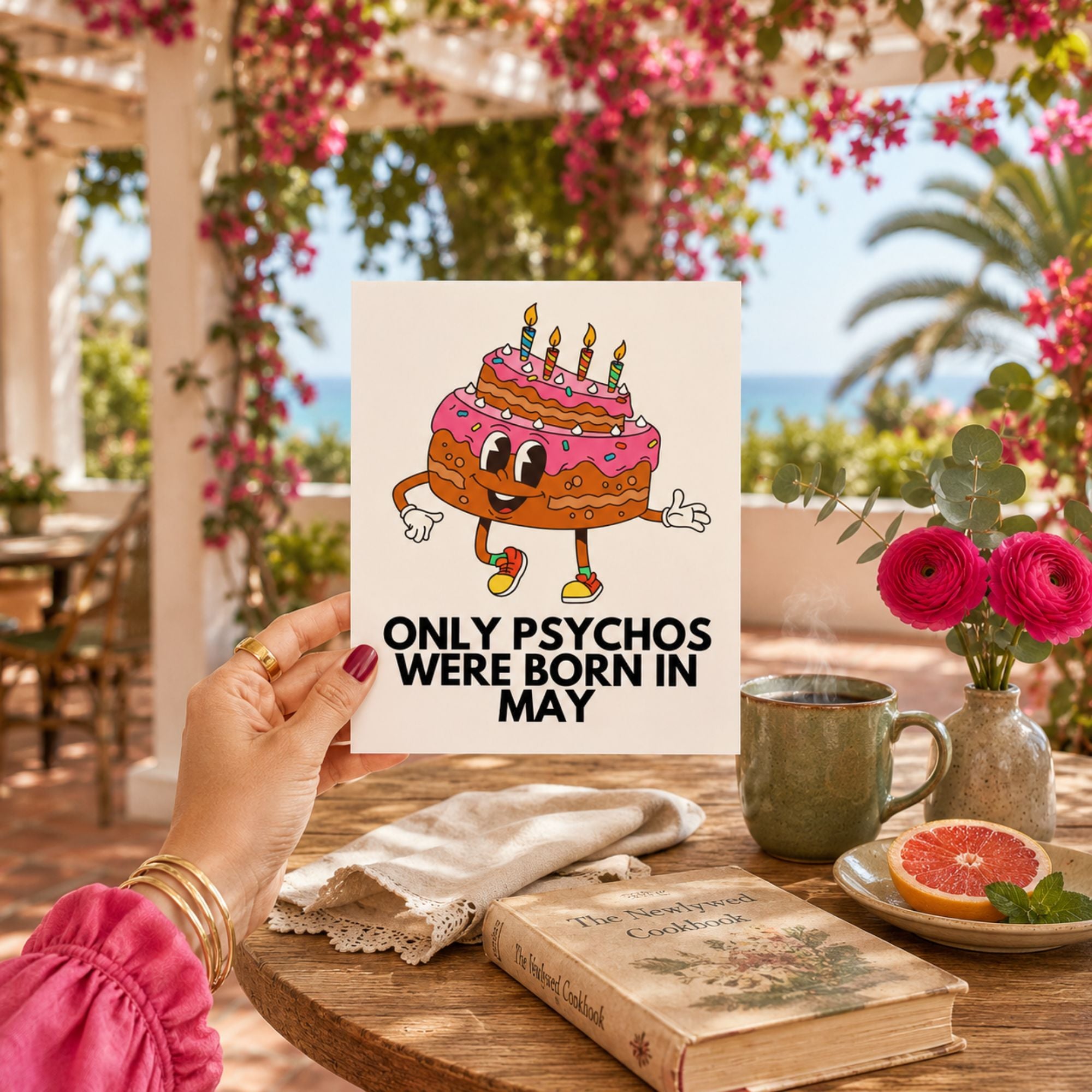 Funny May Birthday Card — Only Psychos Were Born in May A2 Card