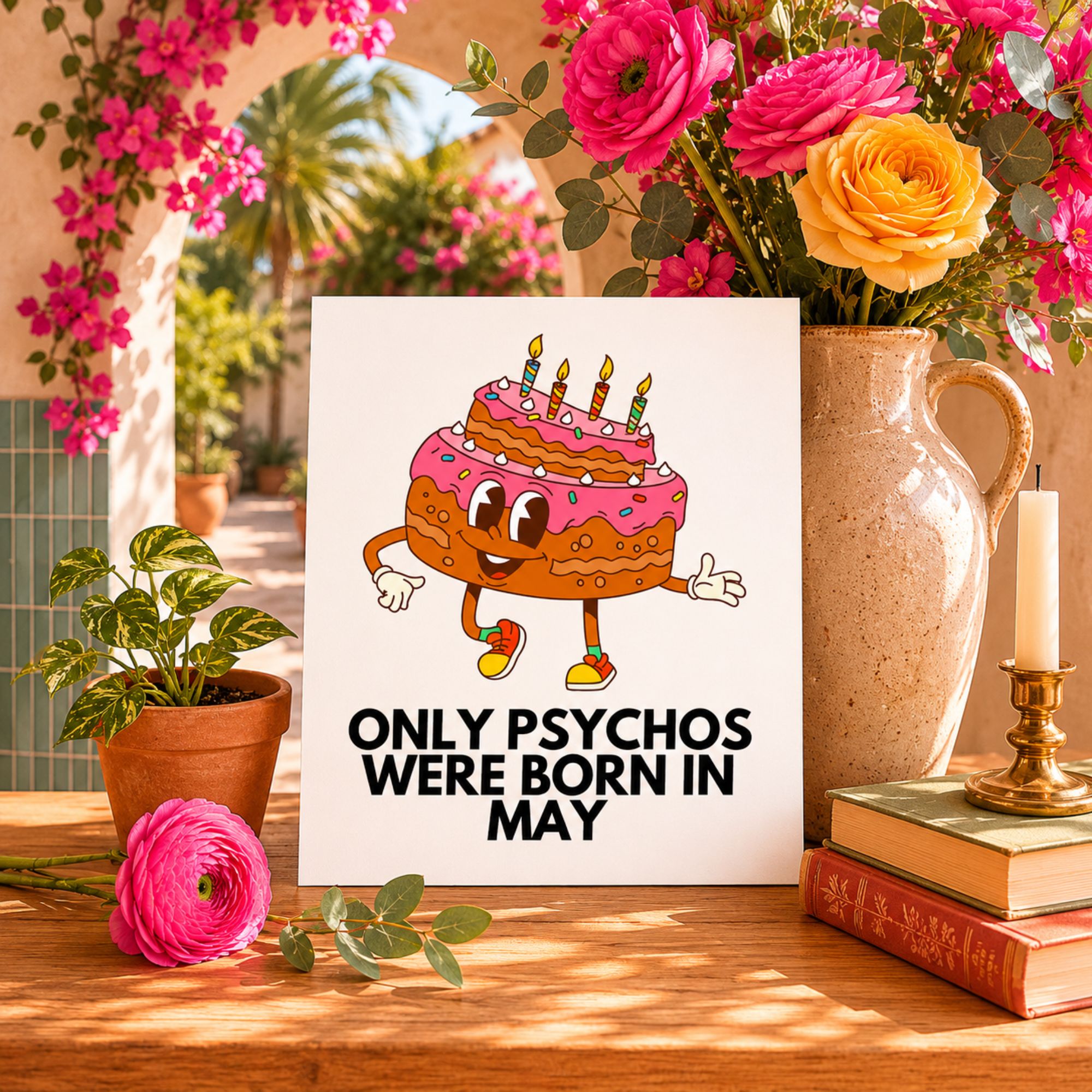 Funny May Birthday Card — Only Psychos Were Born in May A2 Card