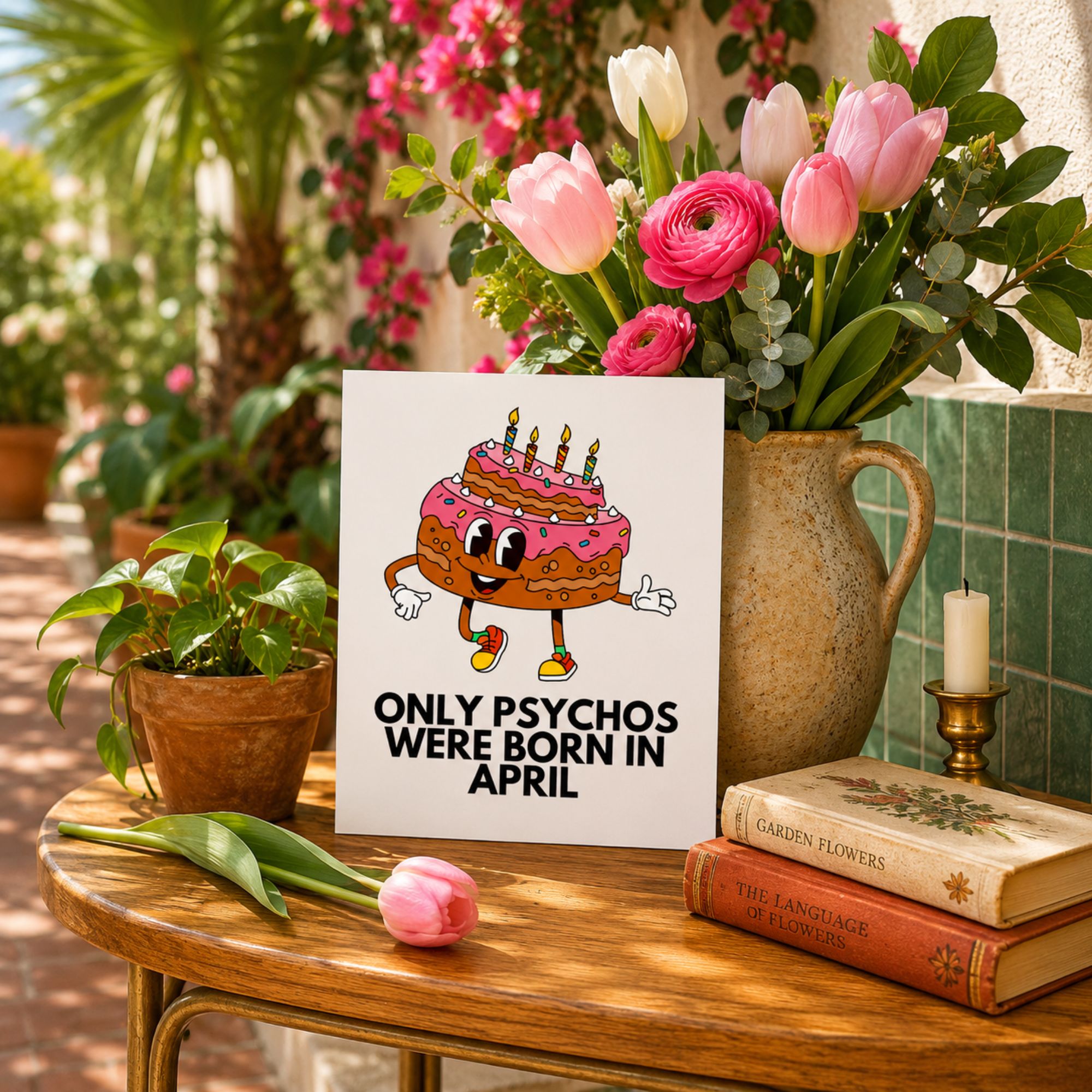 Funny April Birthday Card — Only Psychos Were Born in April A2 Card