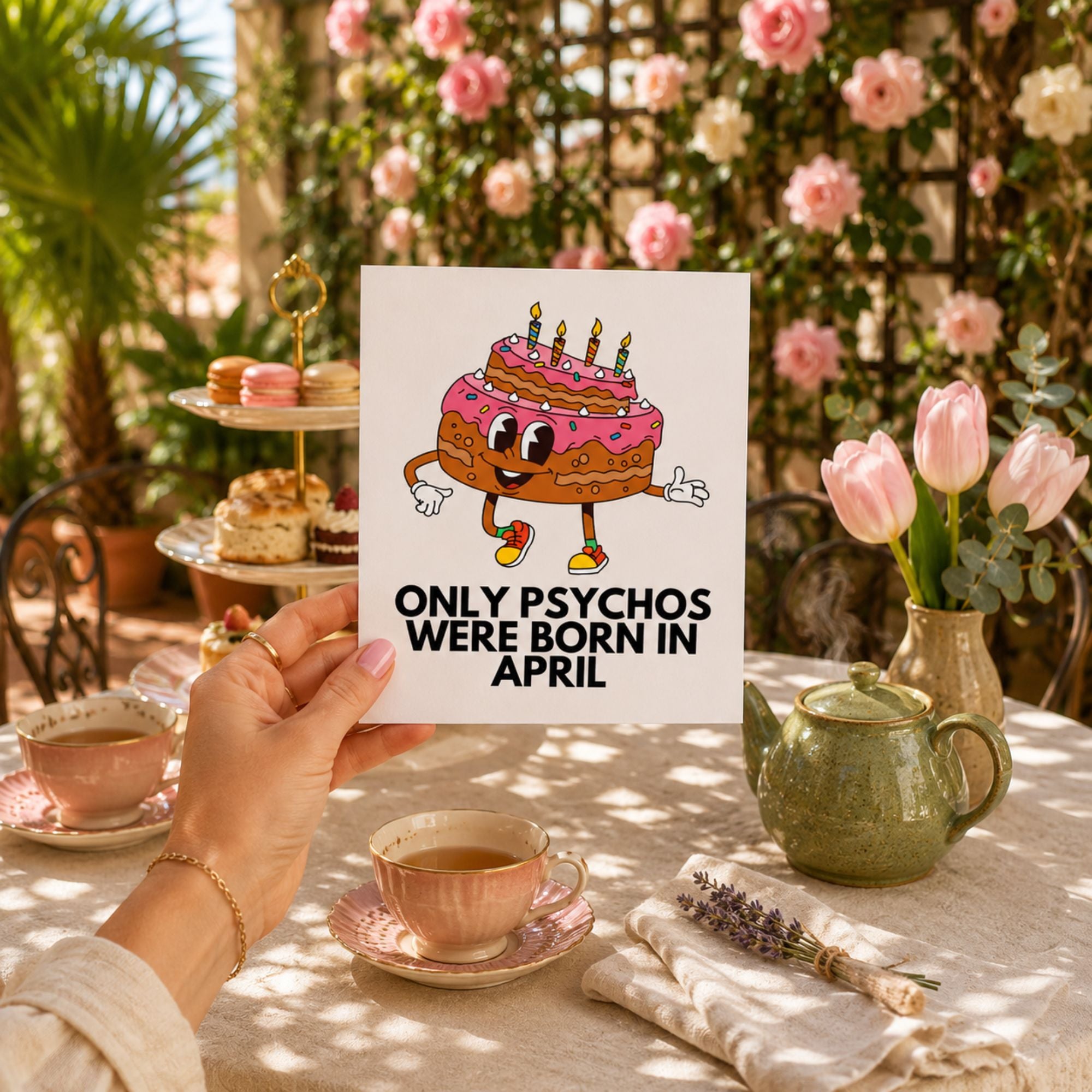Funny April Birthday Card — Only Psychos Were Born in April A2 Card