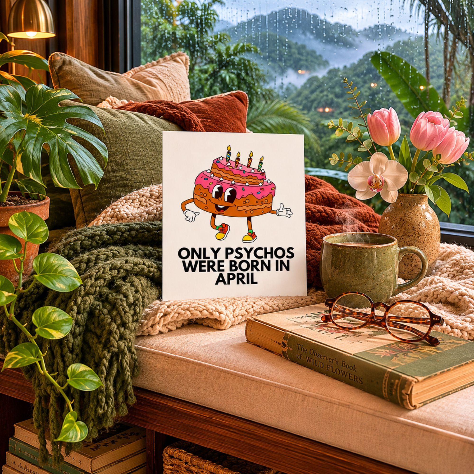 Funny April Birthday Card — Only Psychos Were Born in April A2 Card