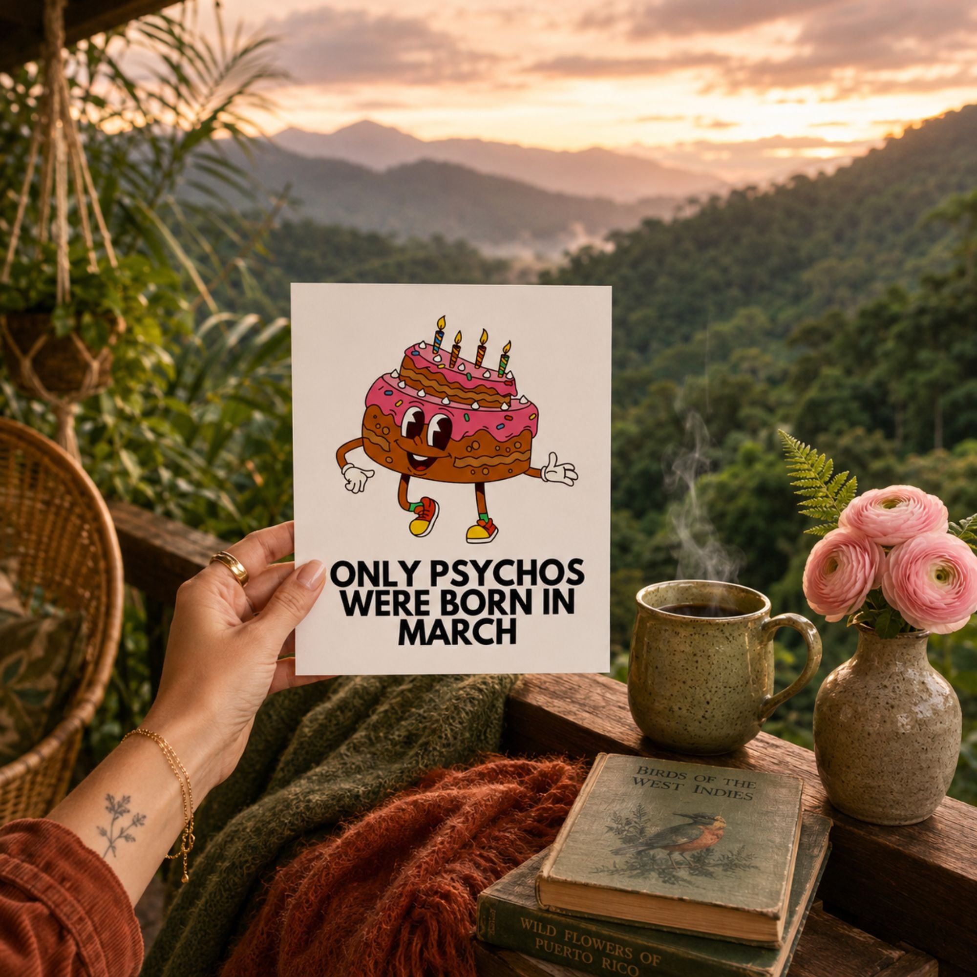 Funny March Birthday Card — Only Psychos Were Born in March A2 Card