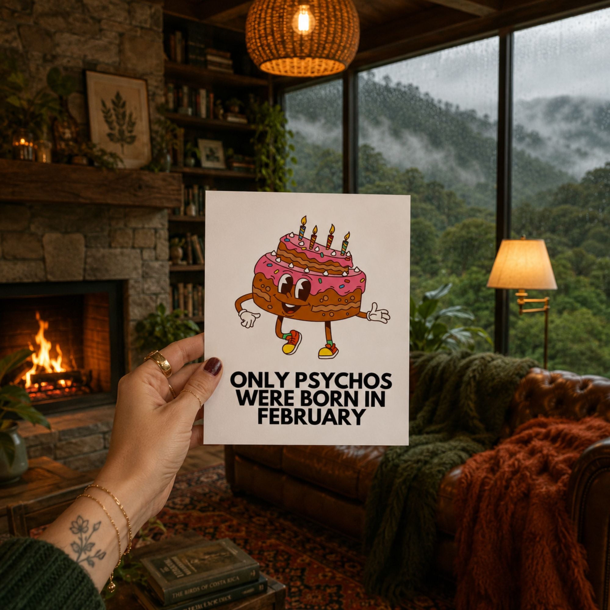 Funny February Birthday Card — Only Psychos Were Born in February A2 Card