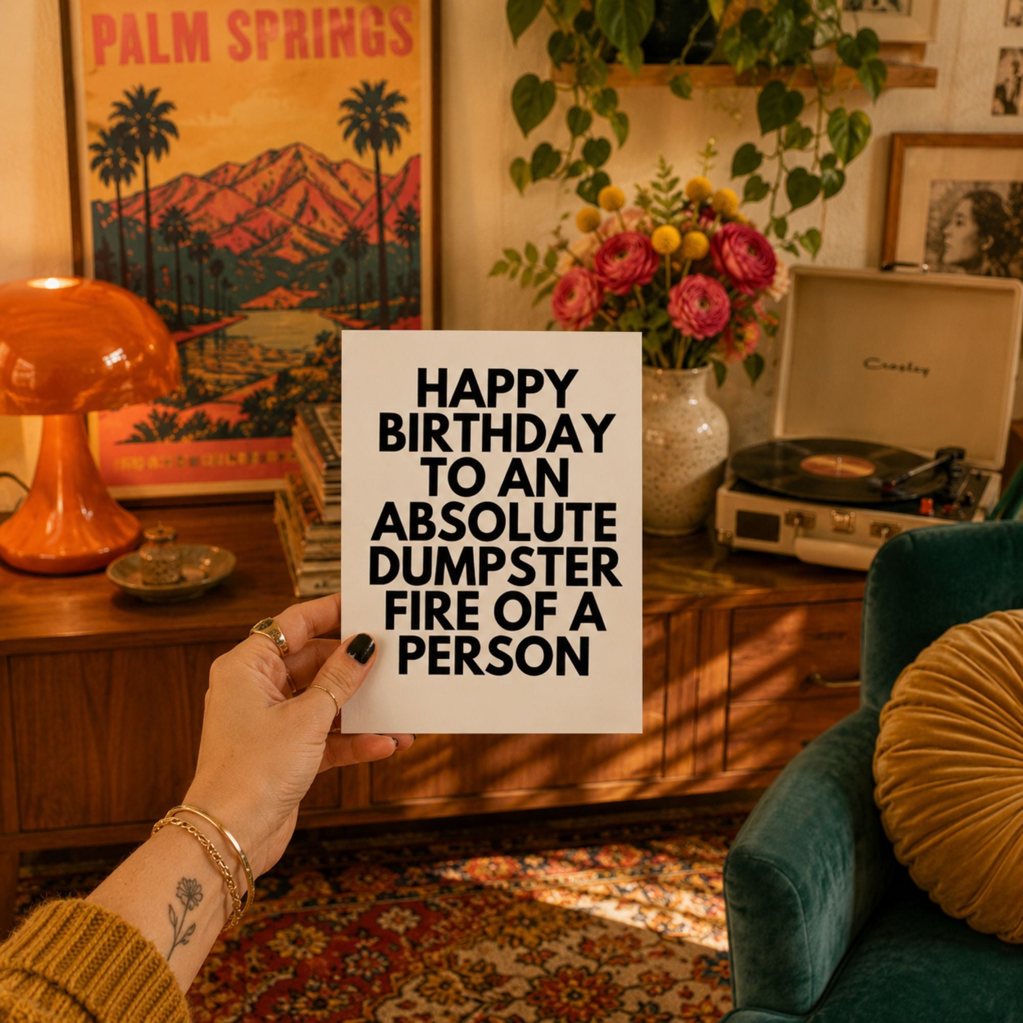 Funny Birthday Card for Friend — Happy Birthday to an Absolute Dumpster Fire A2 Card