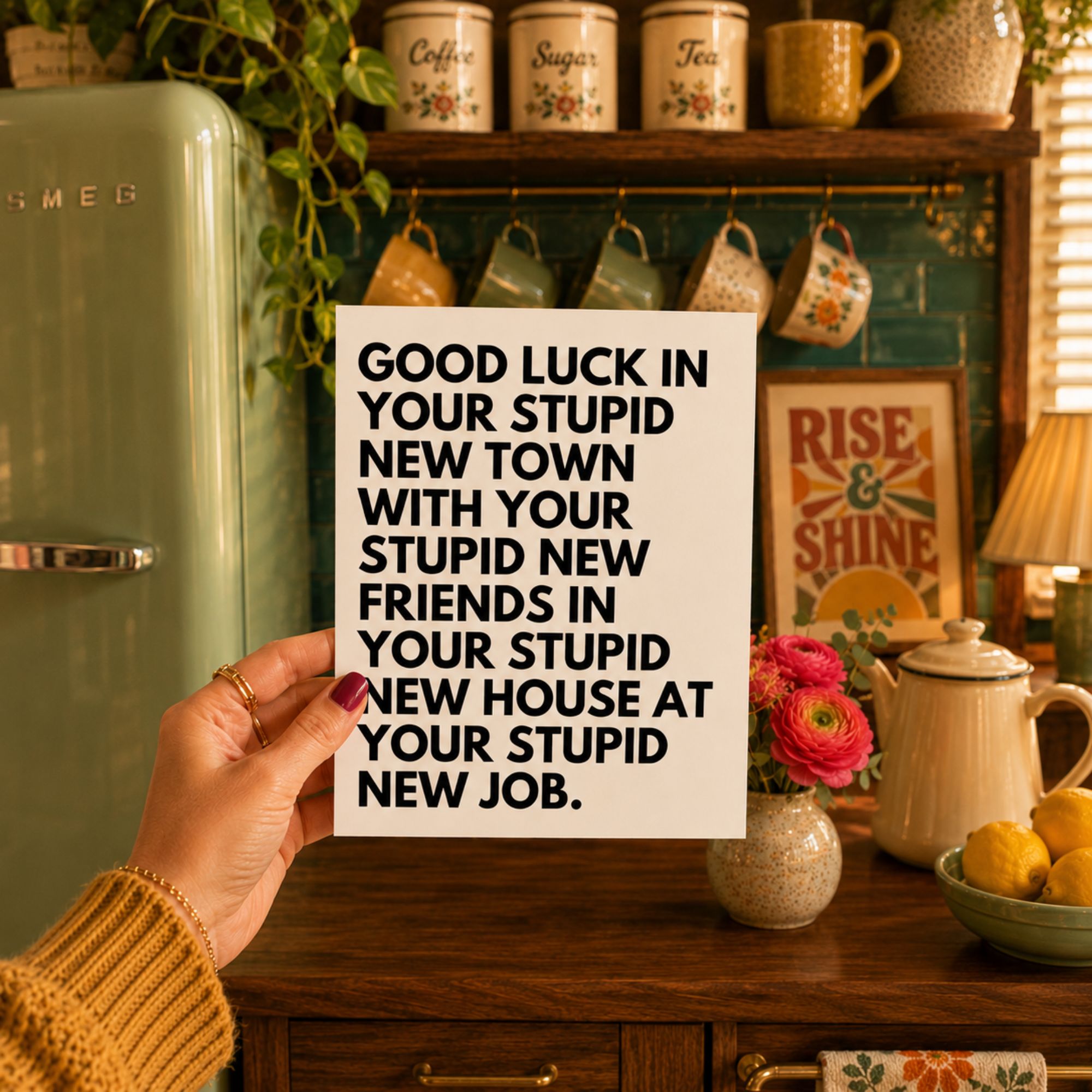 Funny Moving Away Card for Friend — Good Luck in Your Stupid New Town A2 Card