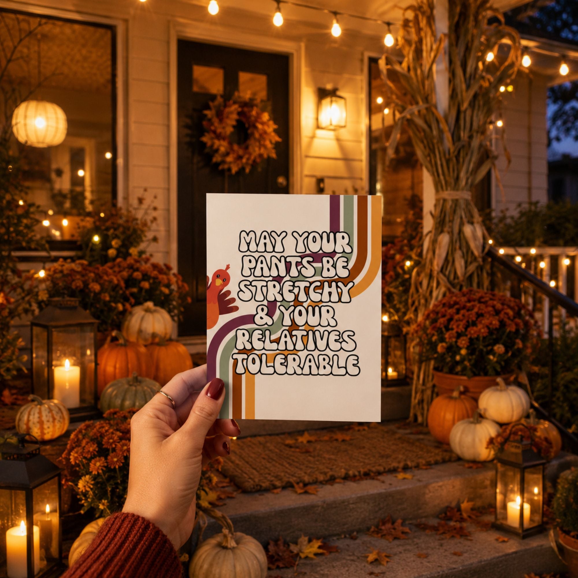 Funny Thanksgiving Card — Stretchy Pants and Pie A2 Card