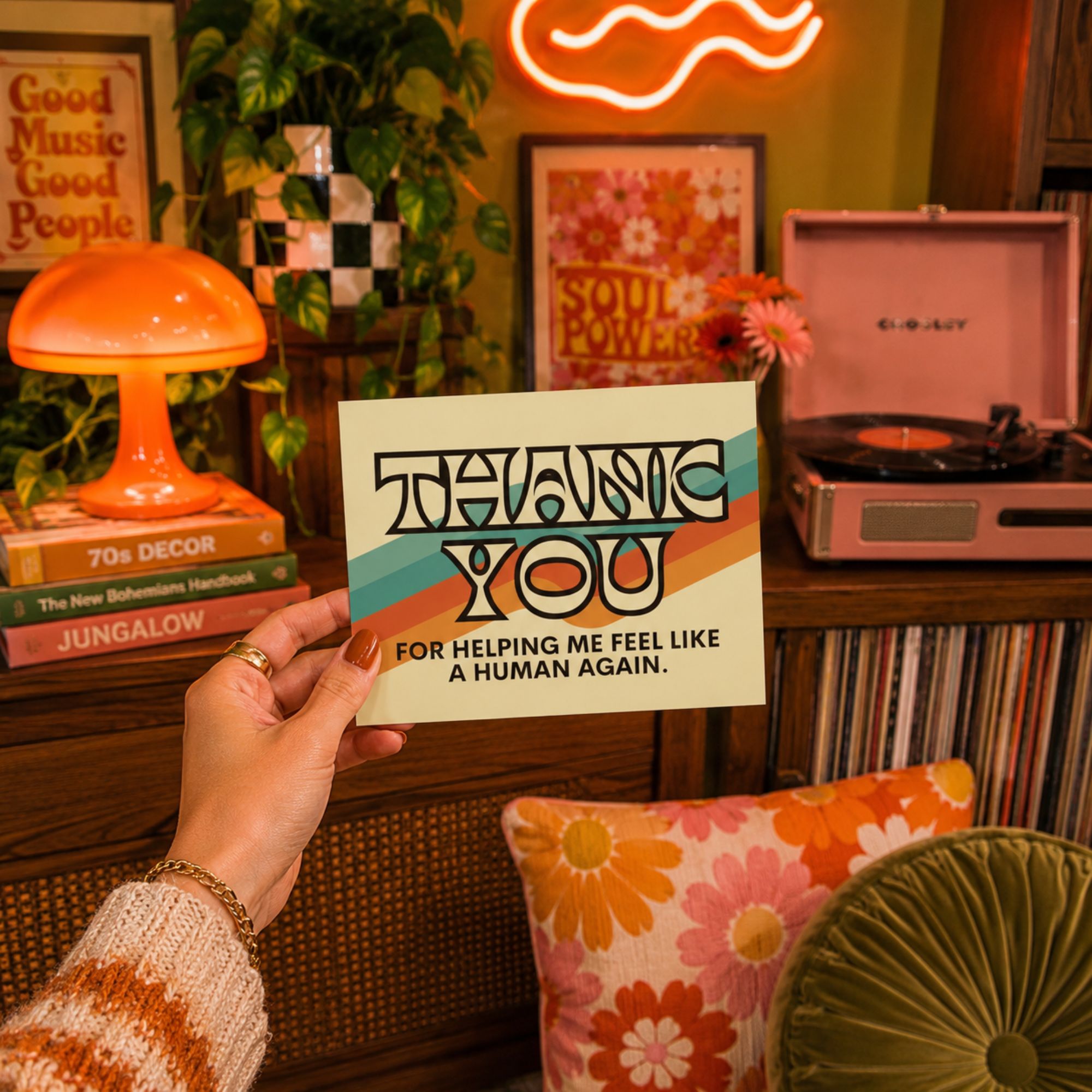 Funny Thank You Card — Thanks for Helping Me Feel Human A2 Card