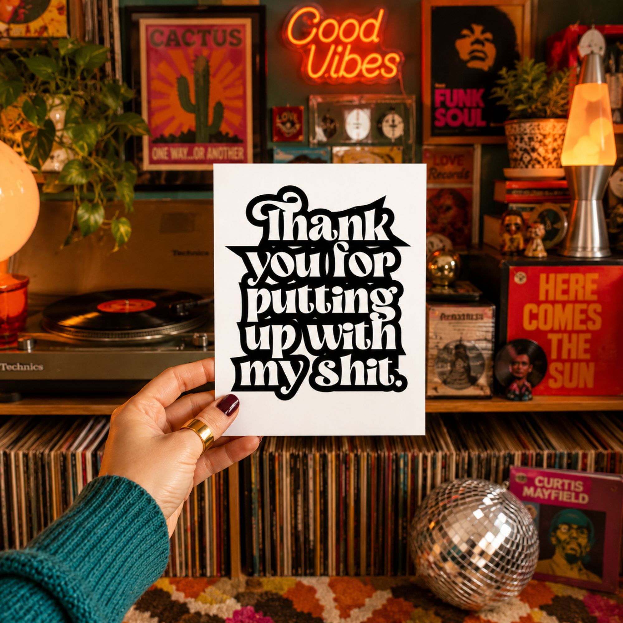 Funny Thank You Card — Thanks for Putting Up With My Shit A2 Card