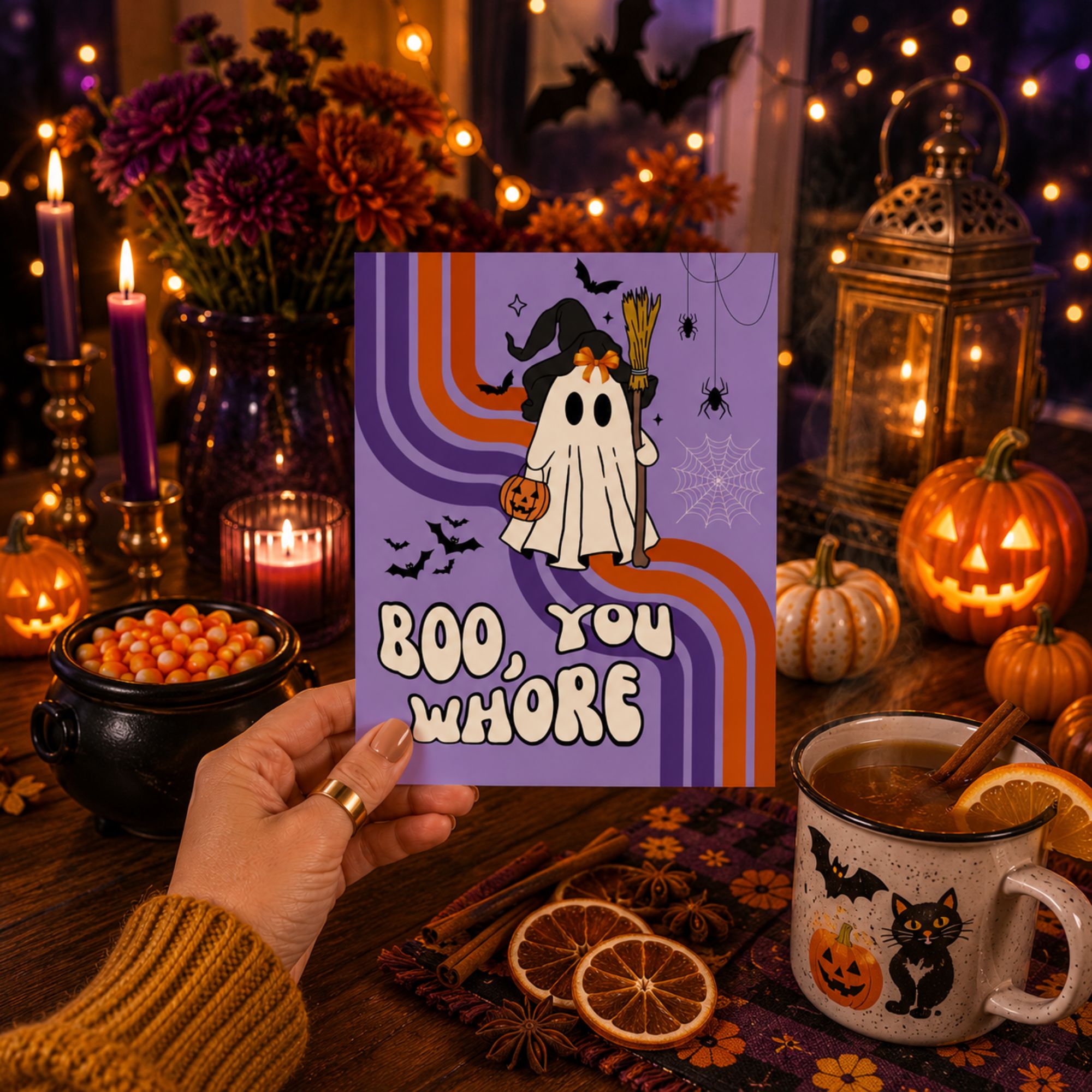 Funny Halloween Card for Best Friend — Boo You Whore A2 Card