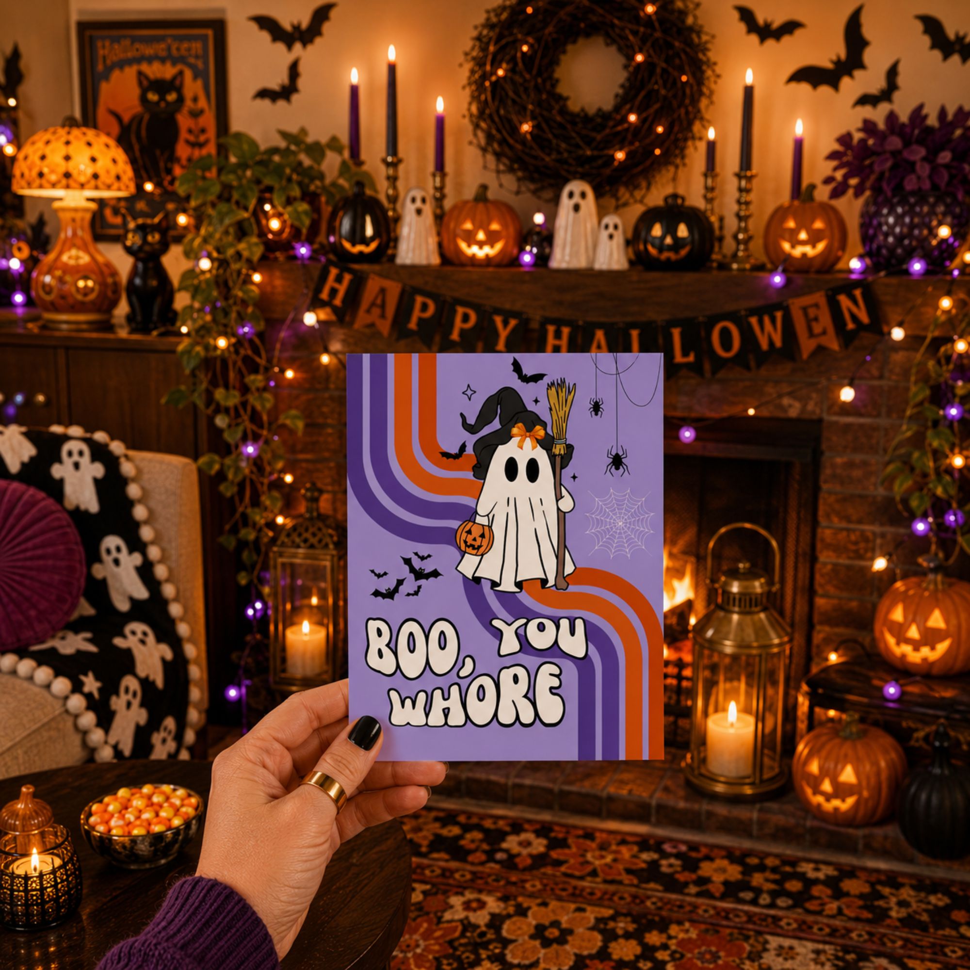 Funny Halloween Card for Best Friend — Boo You Whore A2 Card