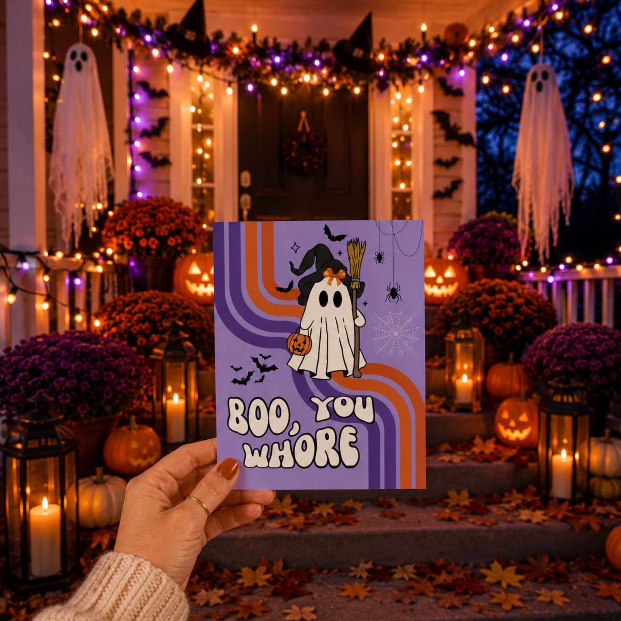 Funny Halloween Card for Best Friend — Boo You Whore A2 Card