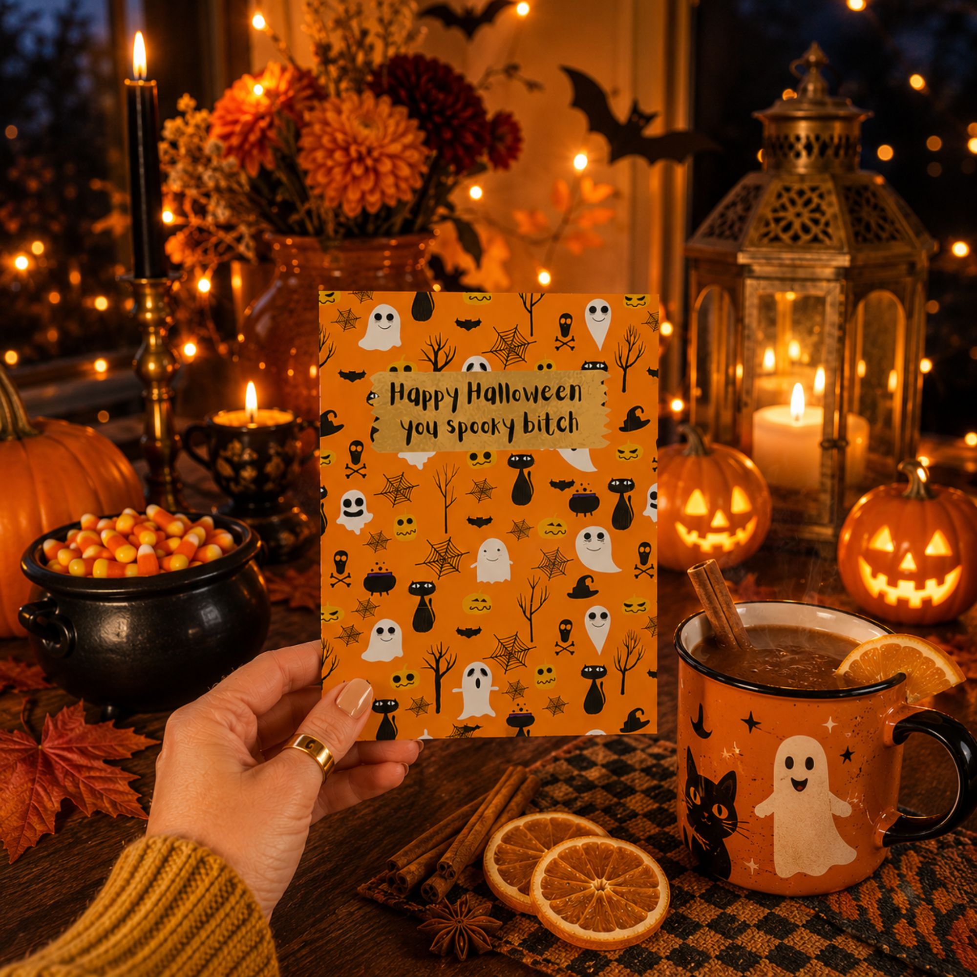 Funny Halloween Card for Best Friend — Happy Halloween You Spooky Bitch A2 Card