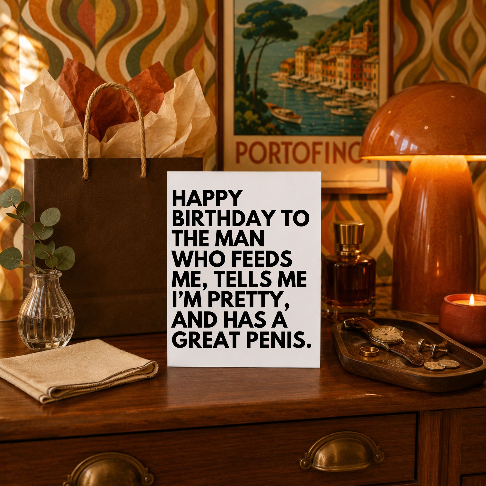 Naughty Birthday Card for Boyfriend or Husband — Happy Birthday to the Man Who Feeds Me A2 Card