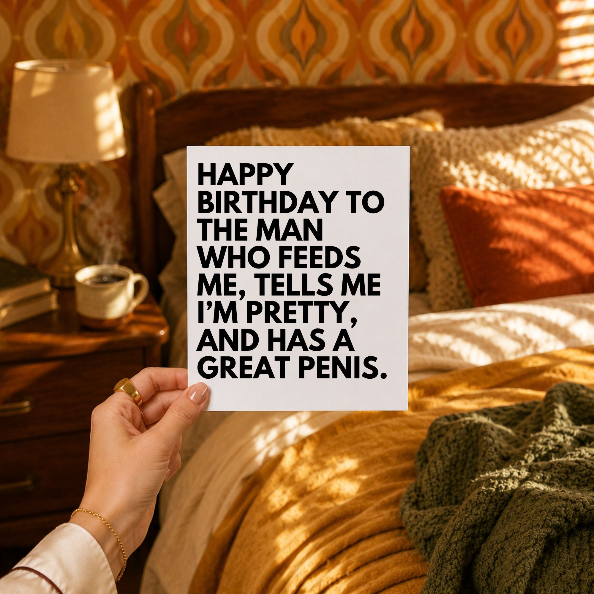 Naughty Birthday Card for Boyfriend or Husband — Happy Birthday to the Man Who Feeds Me A2 Card