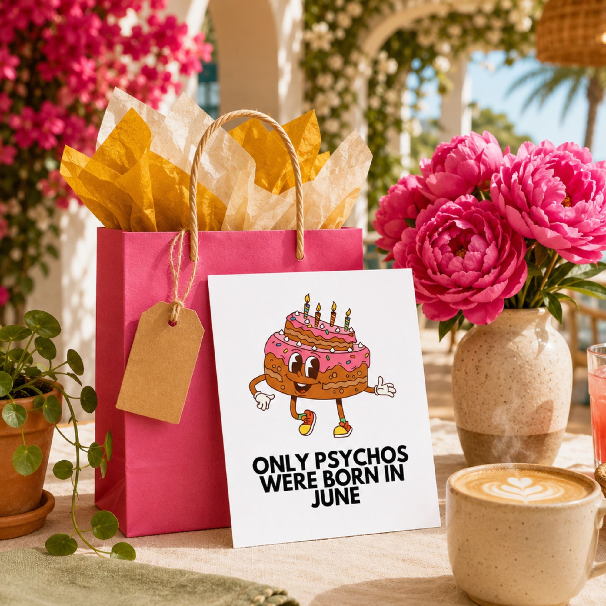 Funny June Birthday Card — Only Psychos Were Born in June A2 Card