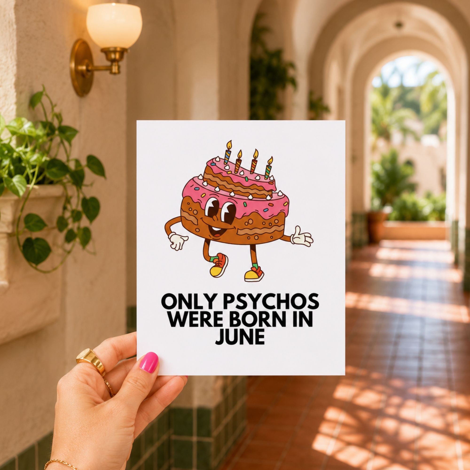 Funny June Birthday Card — Only Psychos Were Born in June A2 Card
