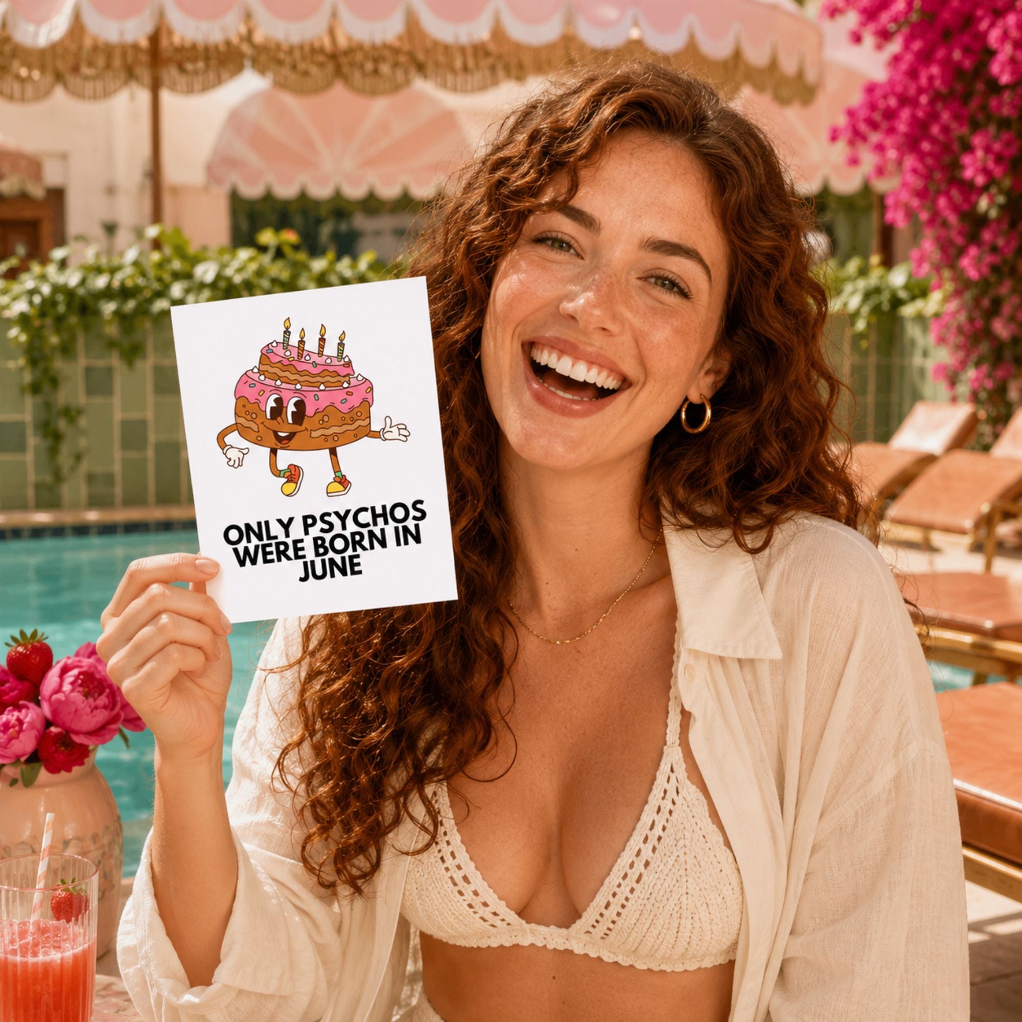 Funny June Birthday Card — Only Psychos Were Born in June A2 Card