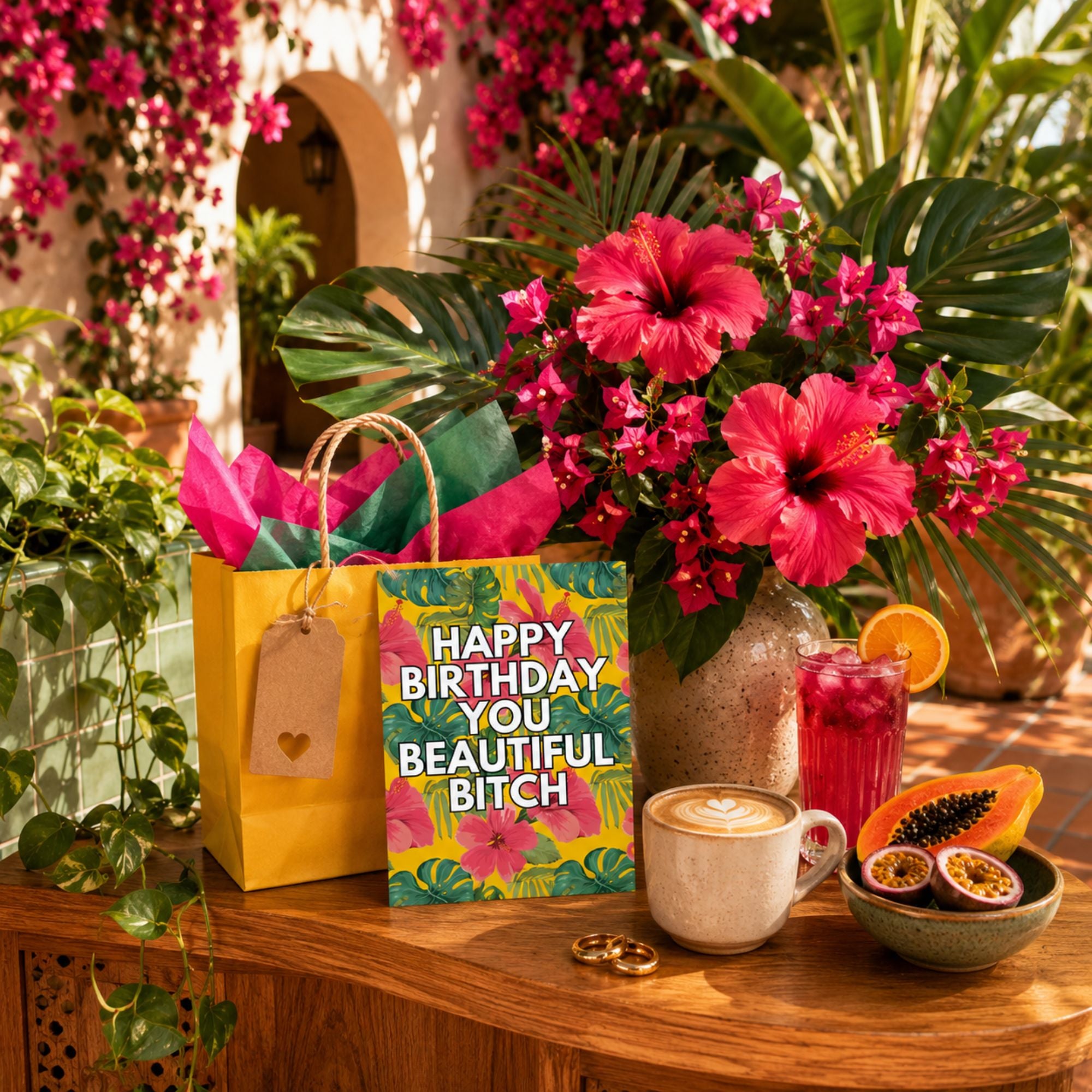 Funny Birthday Card for Best Friend — Happy Birthday You Beautiful Bitch Floral A2 Card