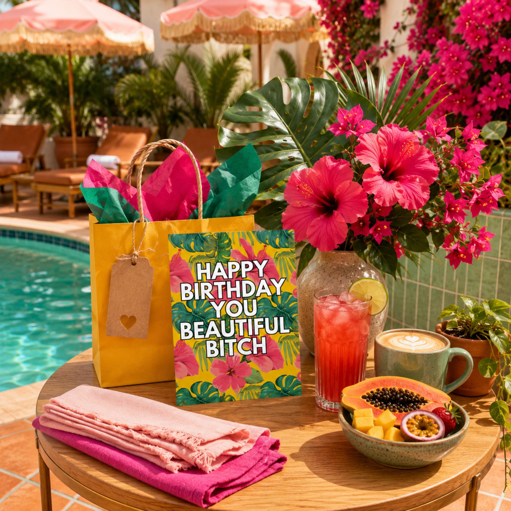 Funny Birthday Card for Best Friend — Happy Birthday You Beautiful Bitch Floral A2 Card