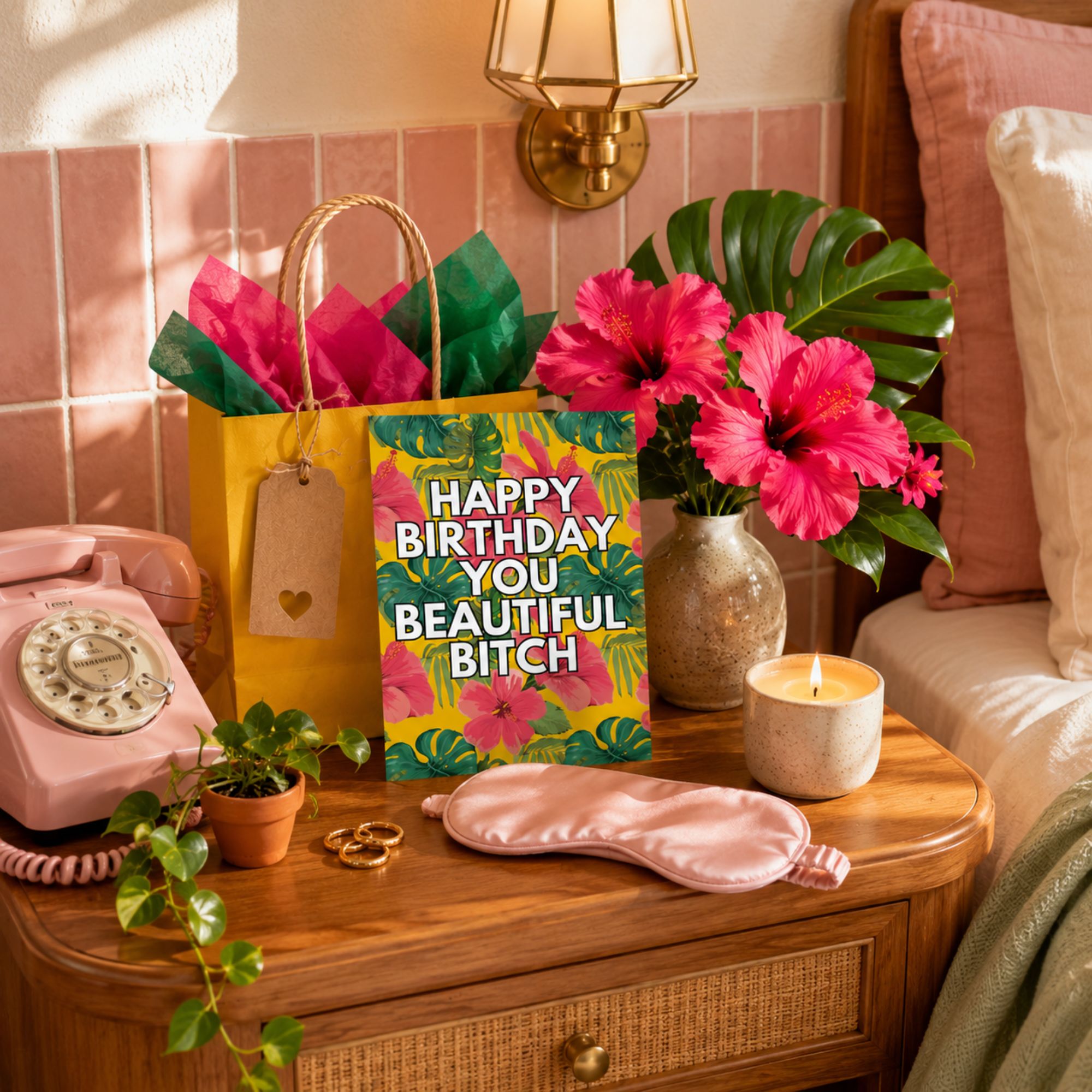 Funny Birthday Card for Best Friend — Happy Birthday You Beautiful Bitch Floral A2 Card