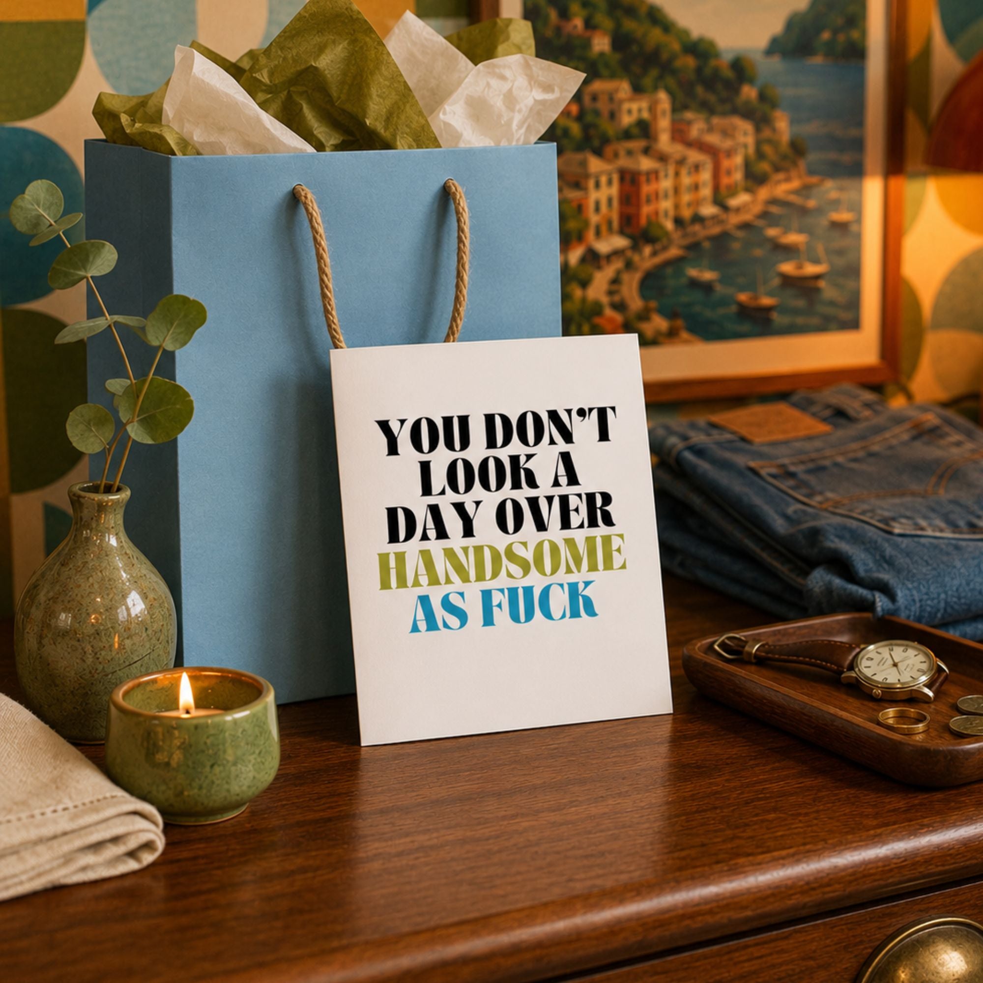 Funny Birthday Card for Boyfriend or Husband — You Don't Look a Day Over Handsome AF A2 Card