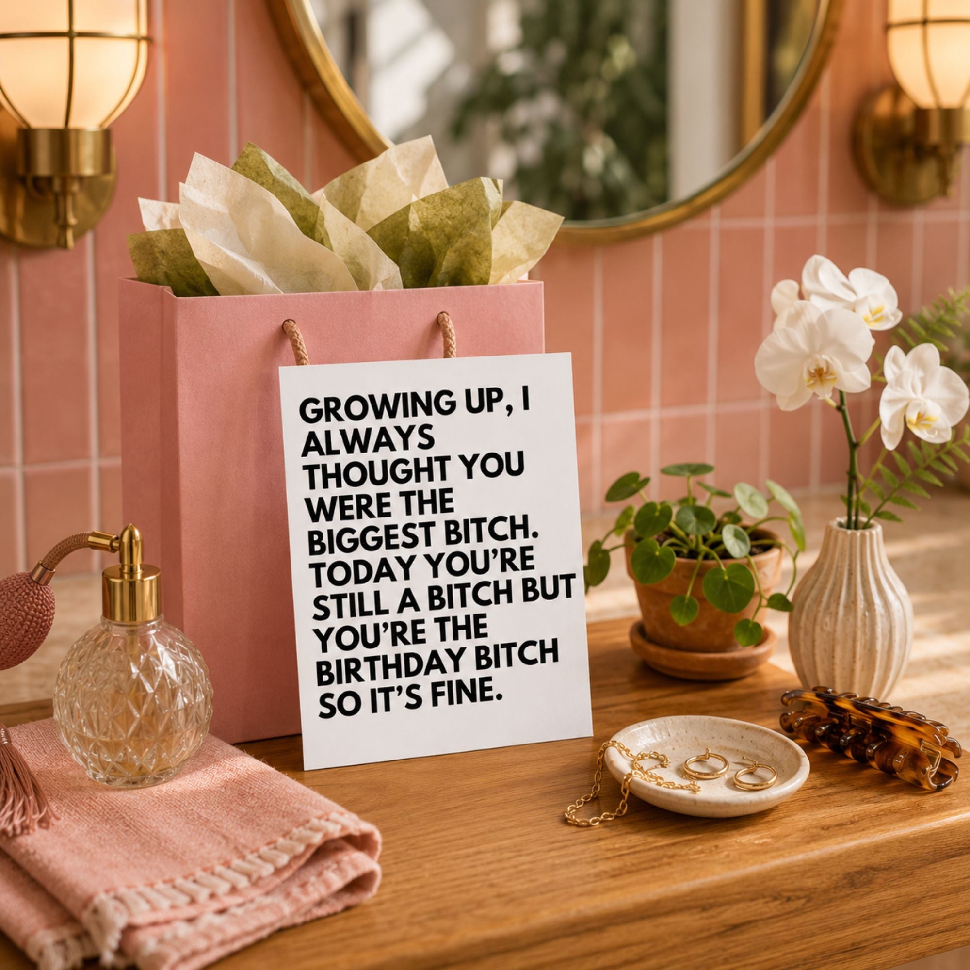 Funny Birthday Card for Sister — Growing Up You Were the Biggest Bitch A2 Card