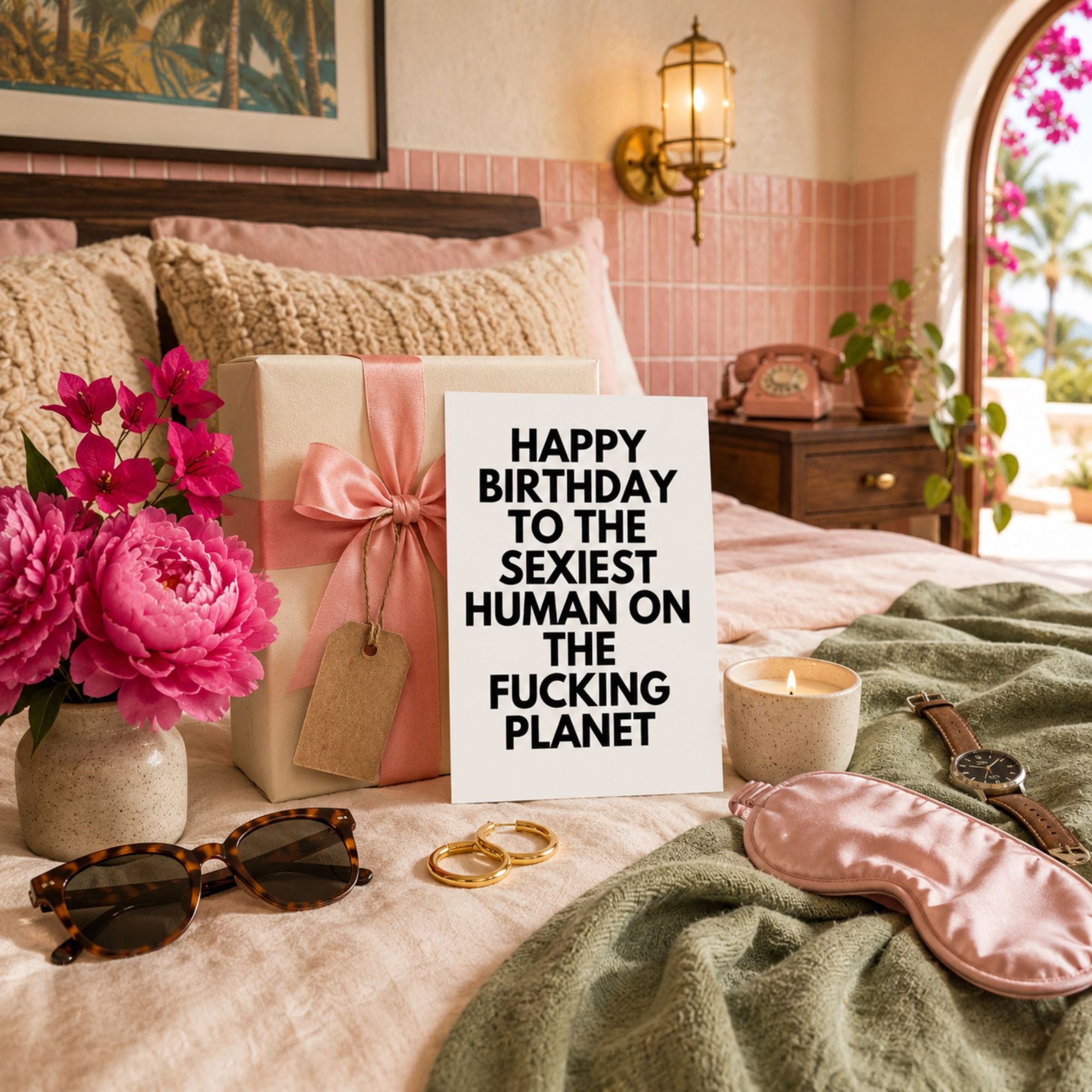 Funny Birthday Card — Happy Birthday to the Sexiest Human on the Planet A2 Card