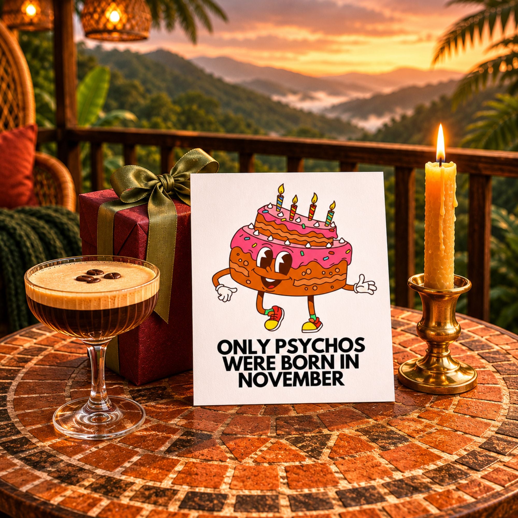 Funny November Birthday Card — Only Psychos Were Born in November A2 Card