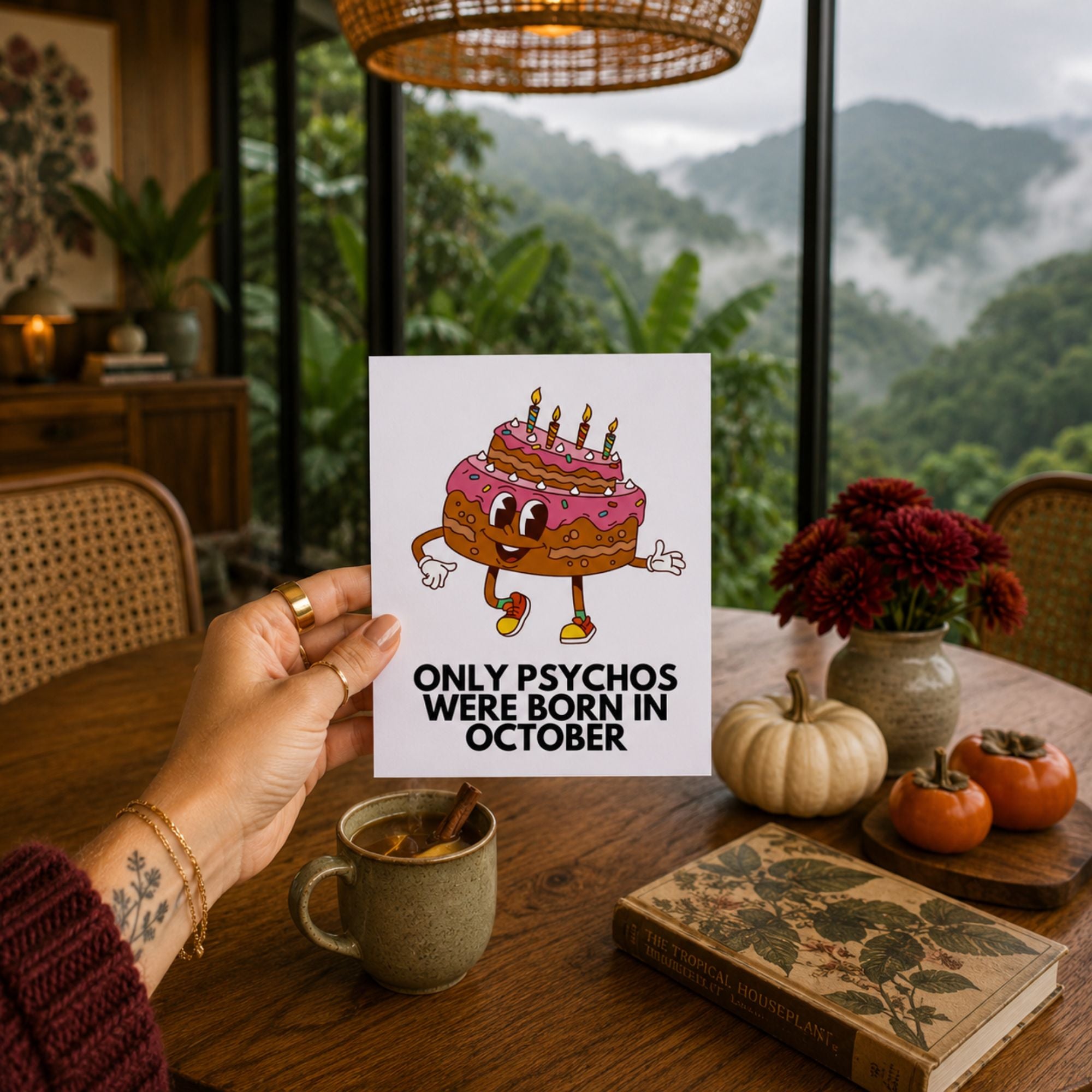 Funny October Birthday Card — Only Psychos Were Born in October A2 Card