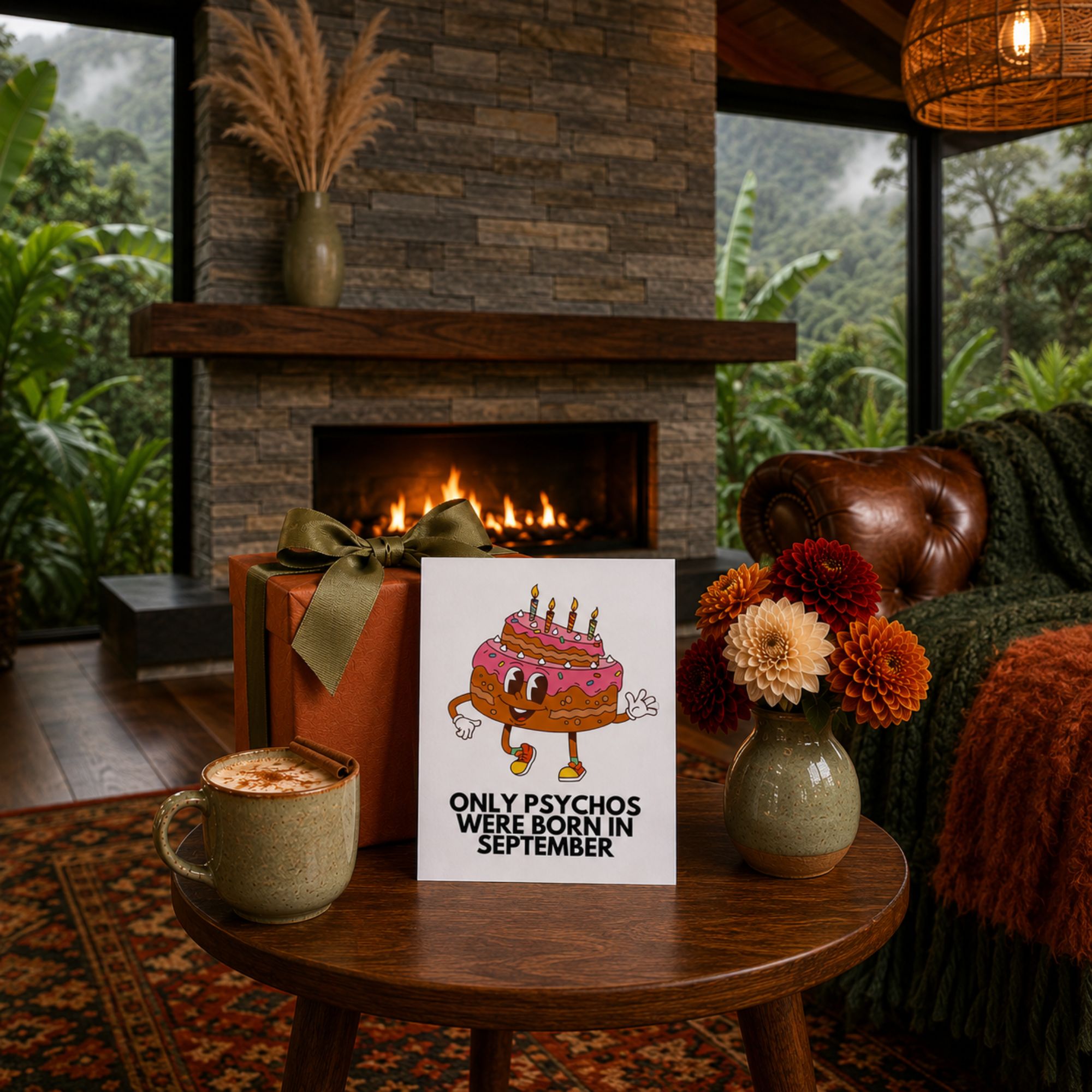 Funny September Birthday Card — Only Psychos Were Born in September A2 Card