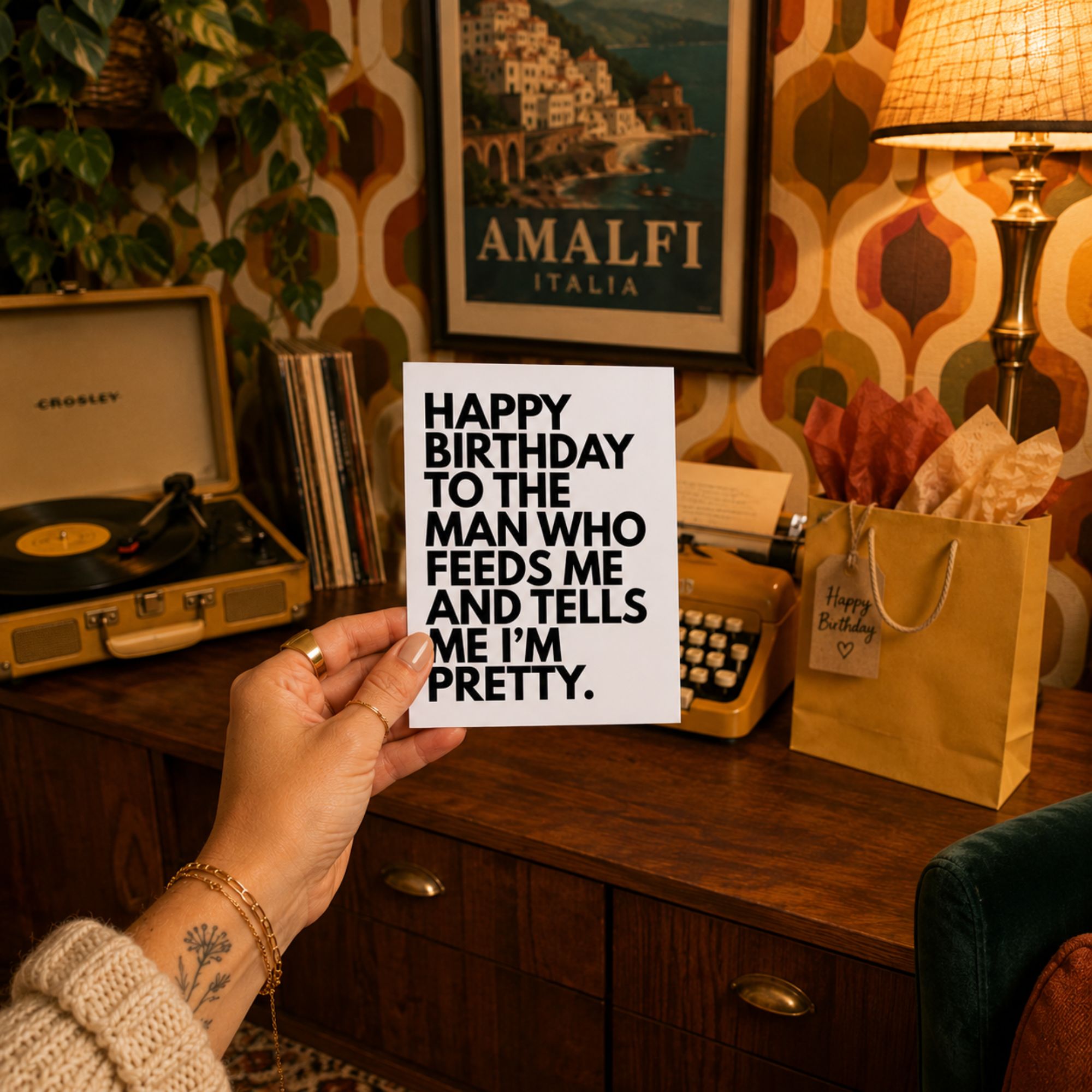 Funny Birthday Card for Boyfriend or Husband — Feed Me and Tell Me I'm Pretty A2 Card