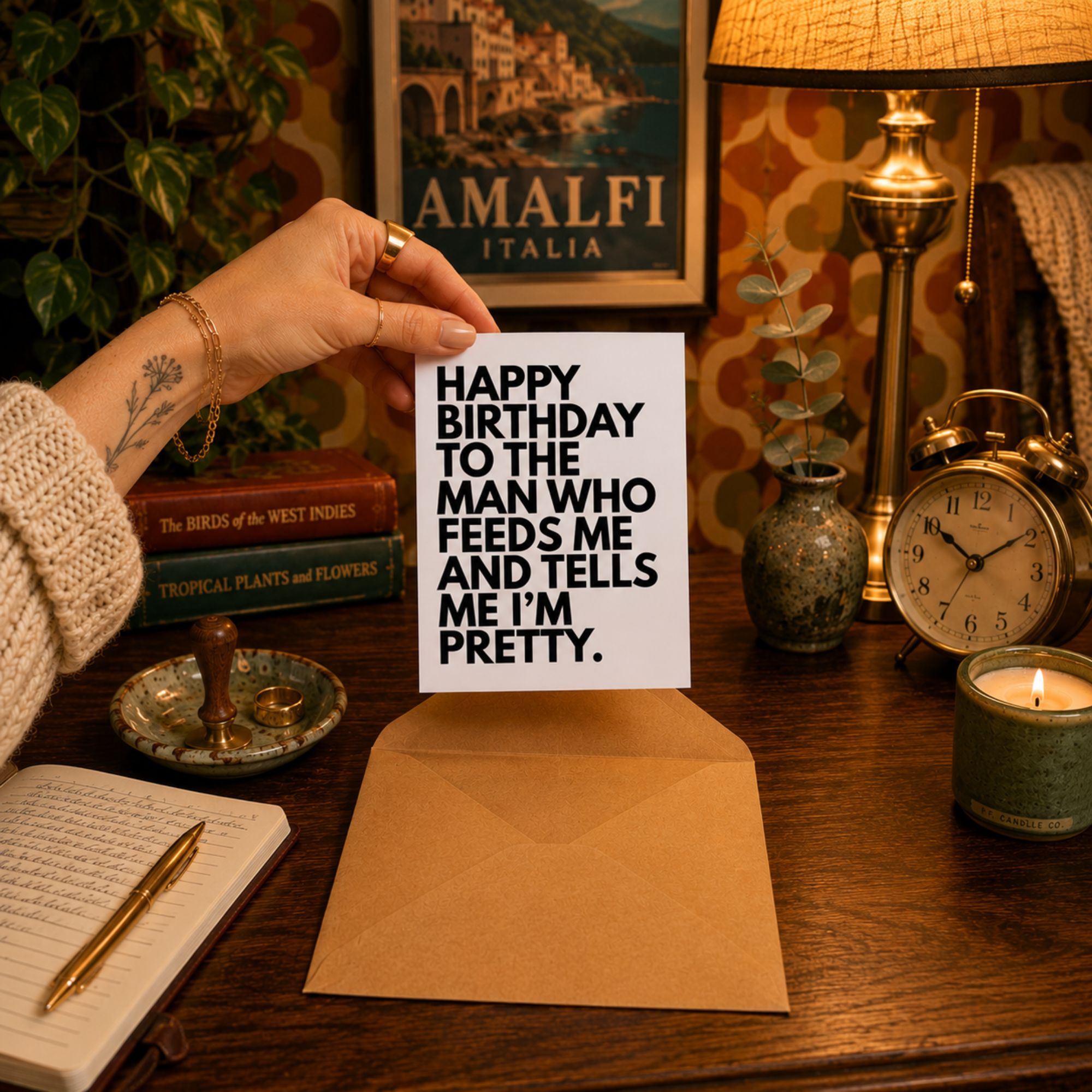 Funny Birthday Card for Boyfriend or Husband — Feed Me and Tell Me I'm Pretty A2 Card