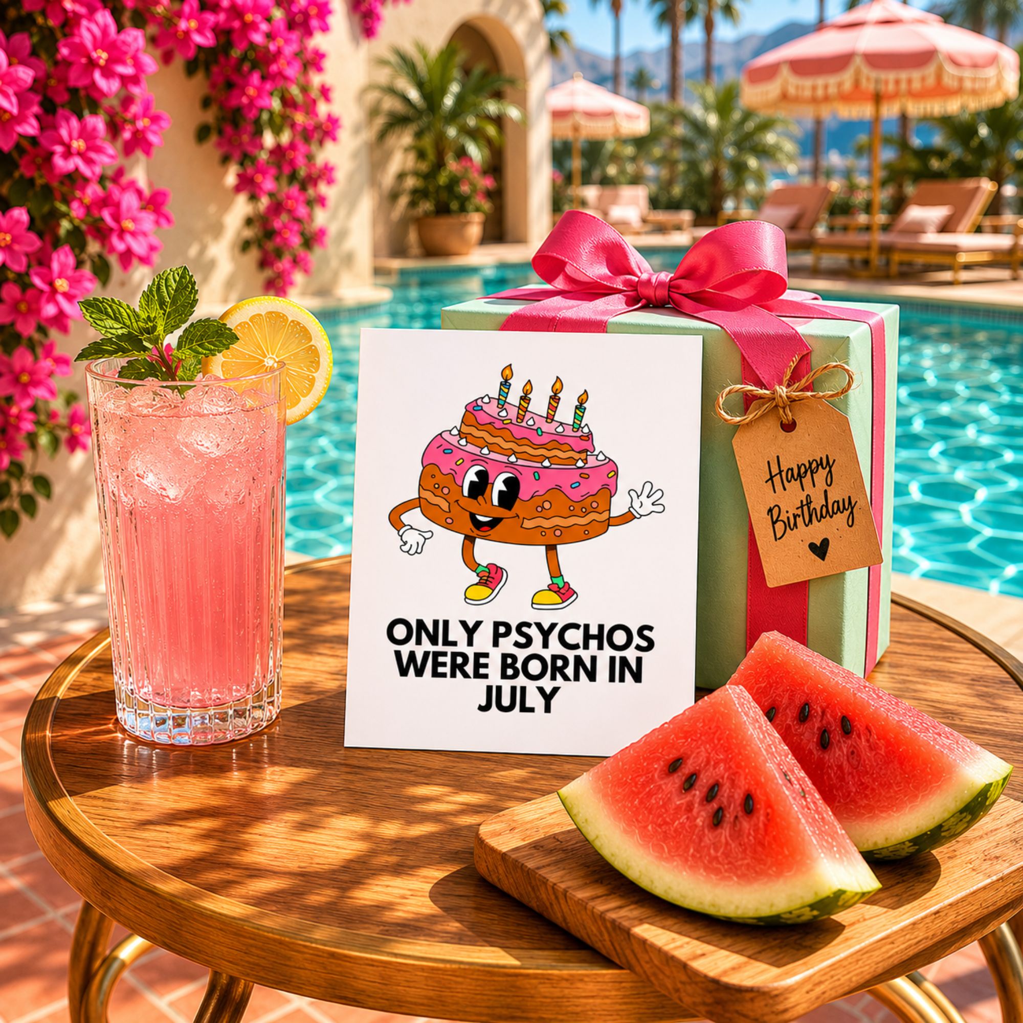 Funny July Birthday Card — Only Psychos Were Born in July A2 Card