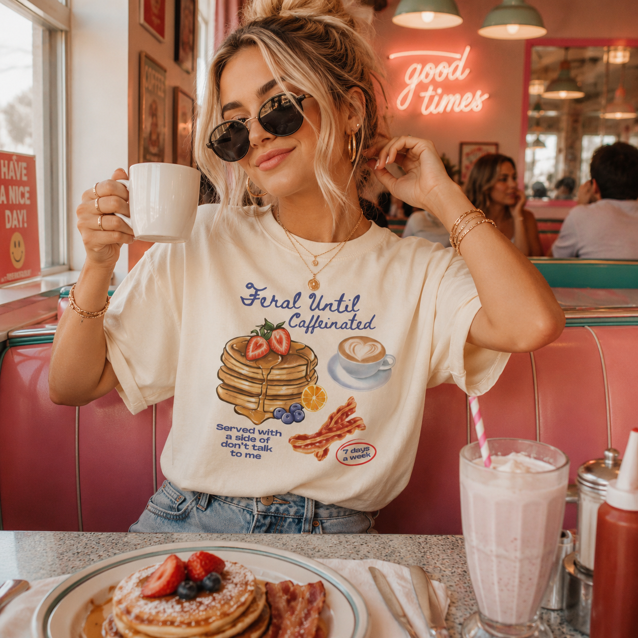 Funny Morning T-Shirt — Feral Until Caffeinated Comfort Colors Tee