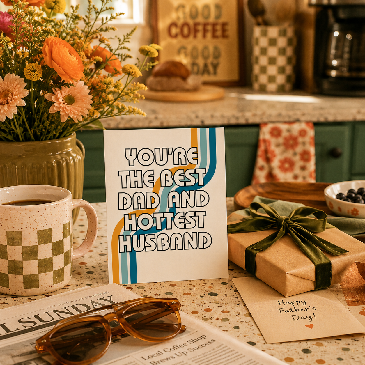 Funny Father's Day Card from Wife — You're The Best Dad and Hottest Husband A2 Card