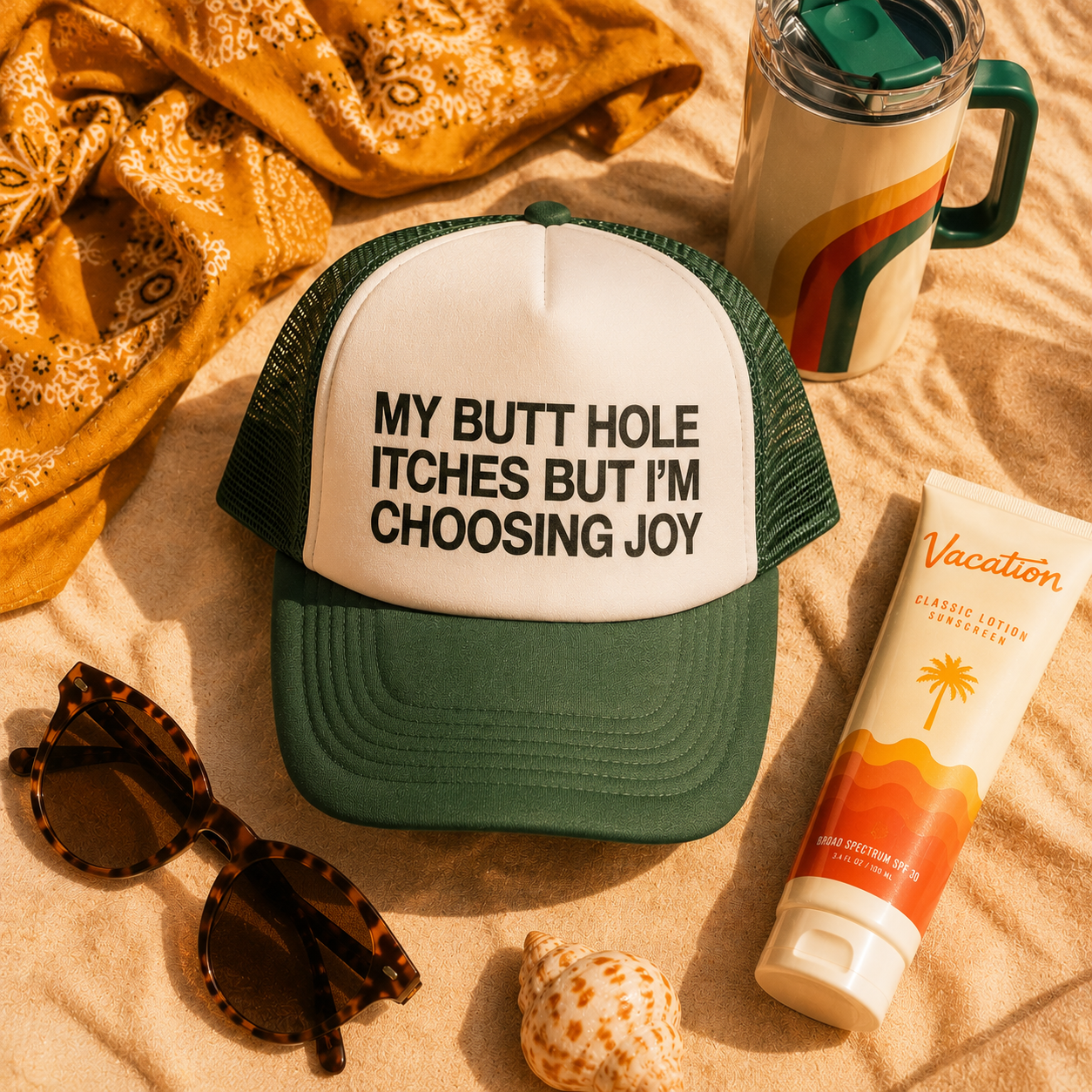 Funny Trucker Hat — My Butt Hole Itches But I'm Choosing Joy Otto Hat