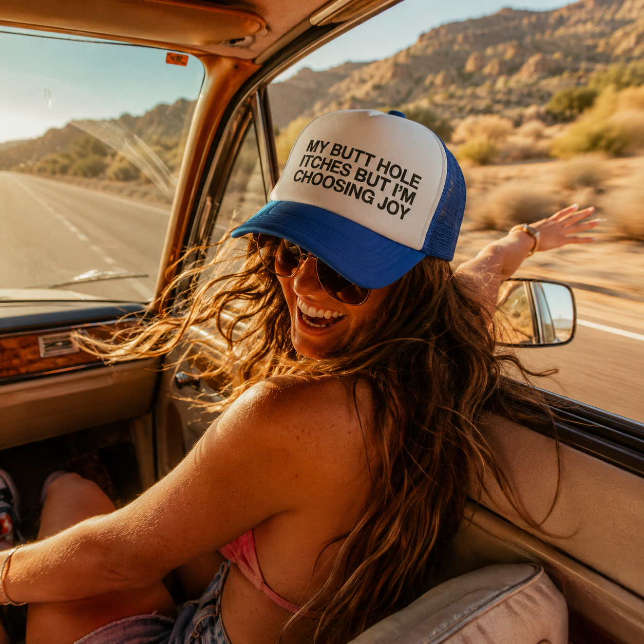 Funny Trucker Hat — My Butt Hole Itches But I'm Choosing Joy Otto Hat