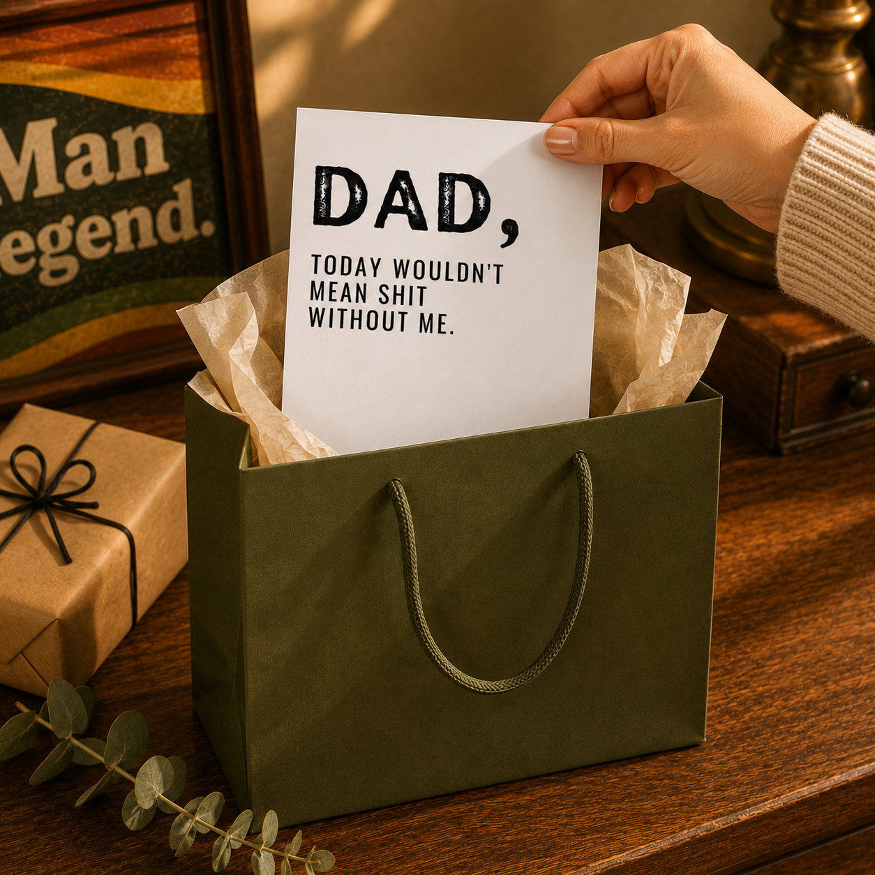 Funny Father's Day Card from Daughter or Son — Dad Today Wouldn't Mean Shit Without Me A2 Card