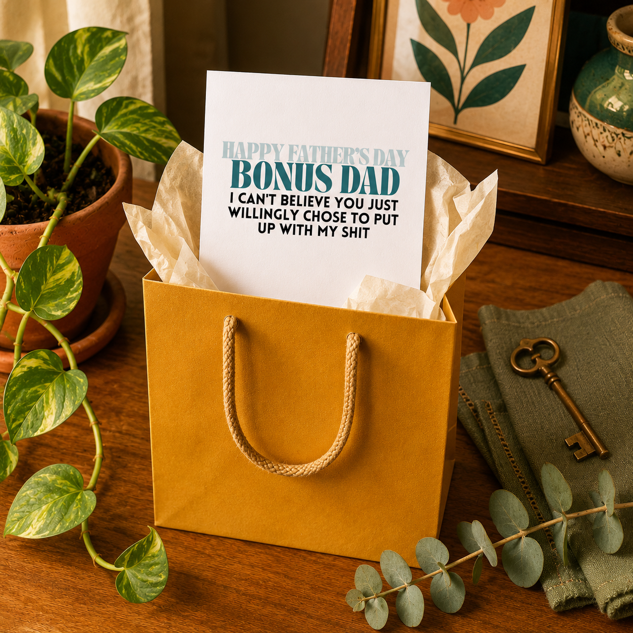 Funny Father's Day Card for Bonus Dad — Happy Father's Day Step Dad A2 Card