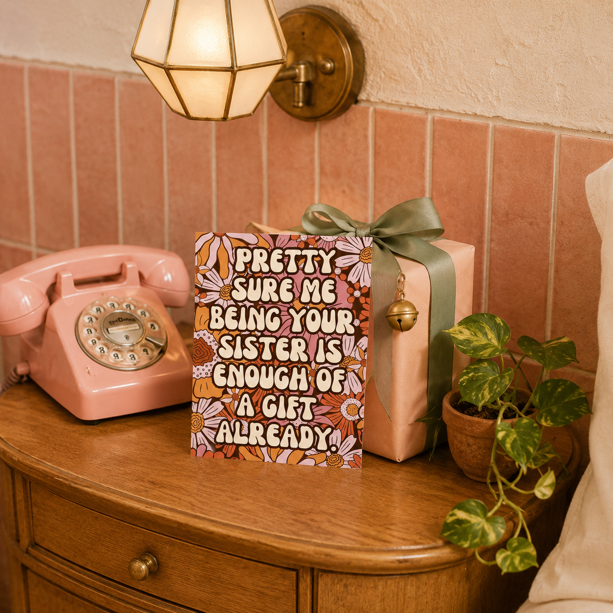 Funny Birthday Card for Sister — Retro Floral Sassy A2 Card