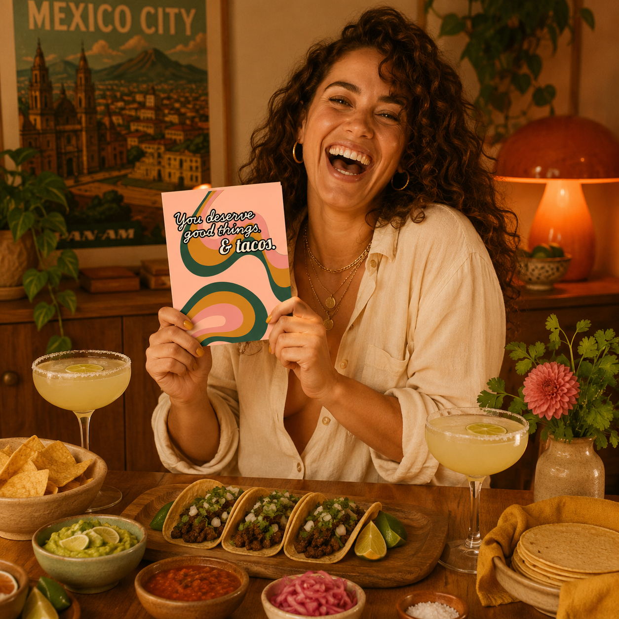 Funny Encouragement Card — You Deserve Good Things and Tacos A2 Card